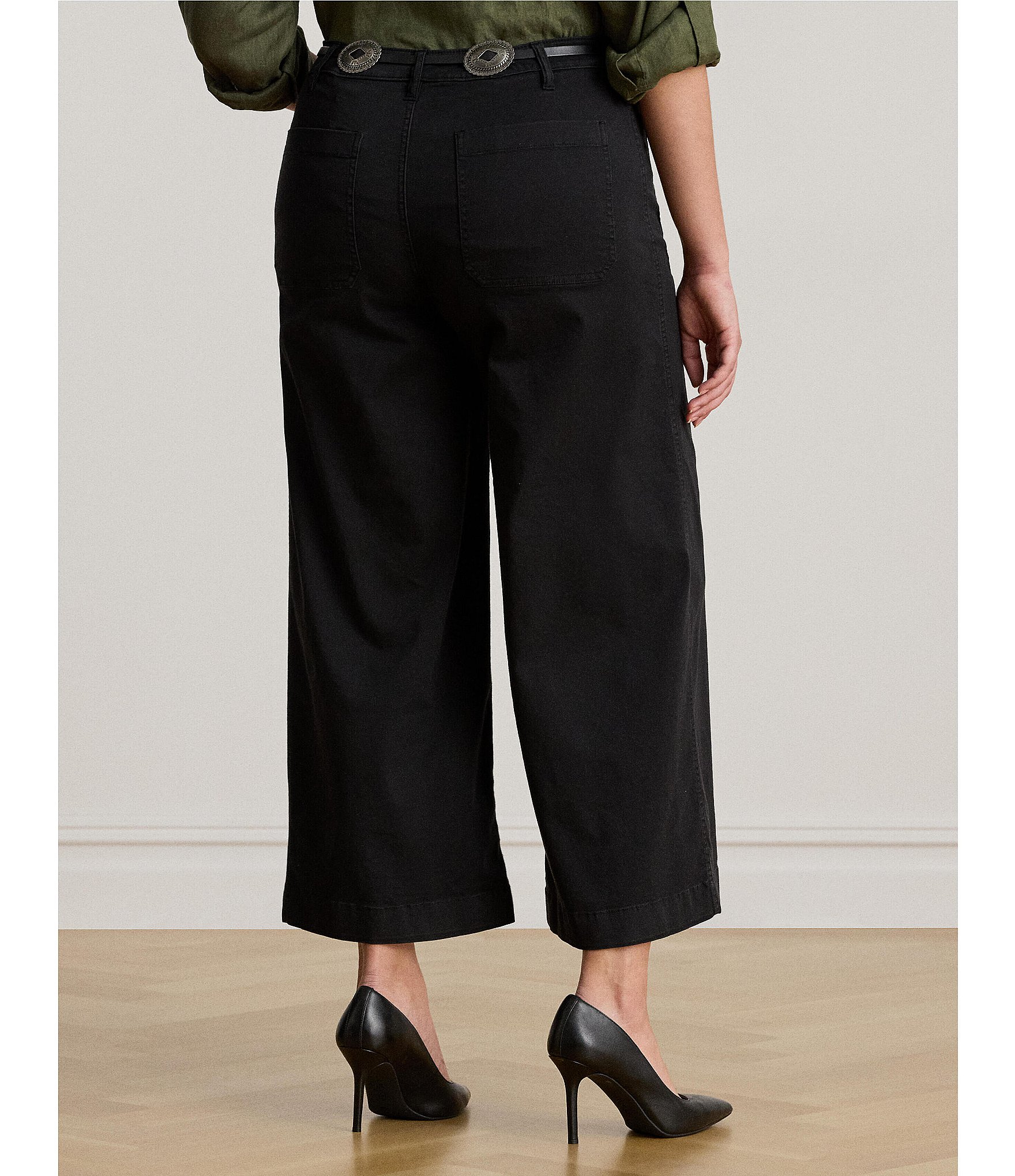 Lauren Ralph Lauren Plus Size Stretch Cotton Chino High Rise Wide Leg Pants