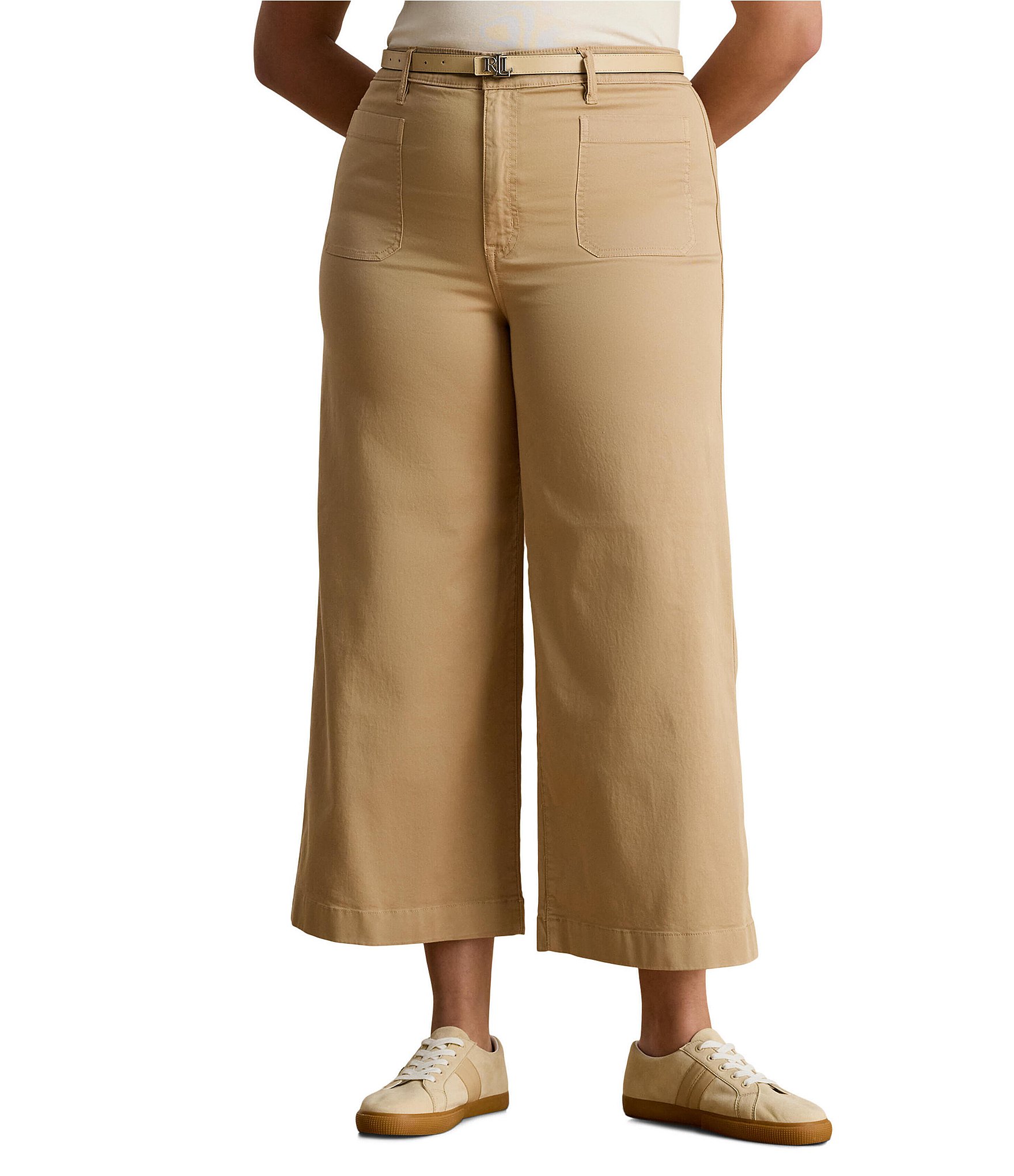 Lauren Ralph Lauren Plus Size Stretch Cotton High Rise Wide Leg Cropped Pants