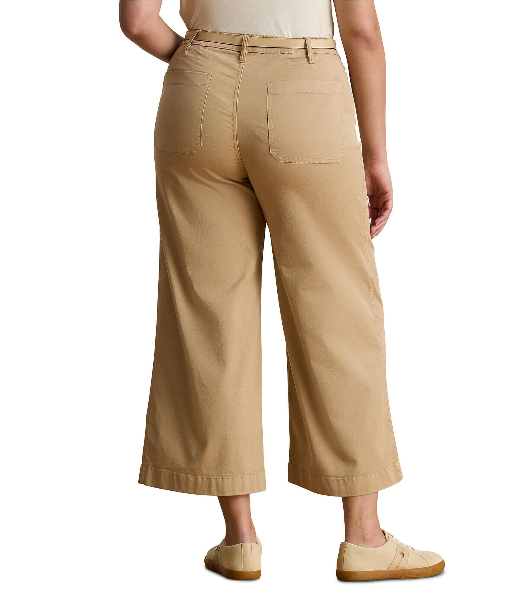 Lauren Ralph Lauren Plus Size Stretch Cotton High Rise Wide Leg Cropped Pants