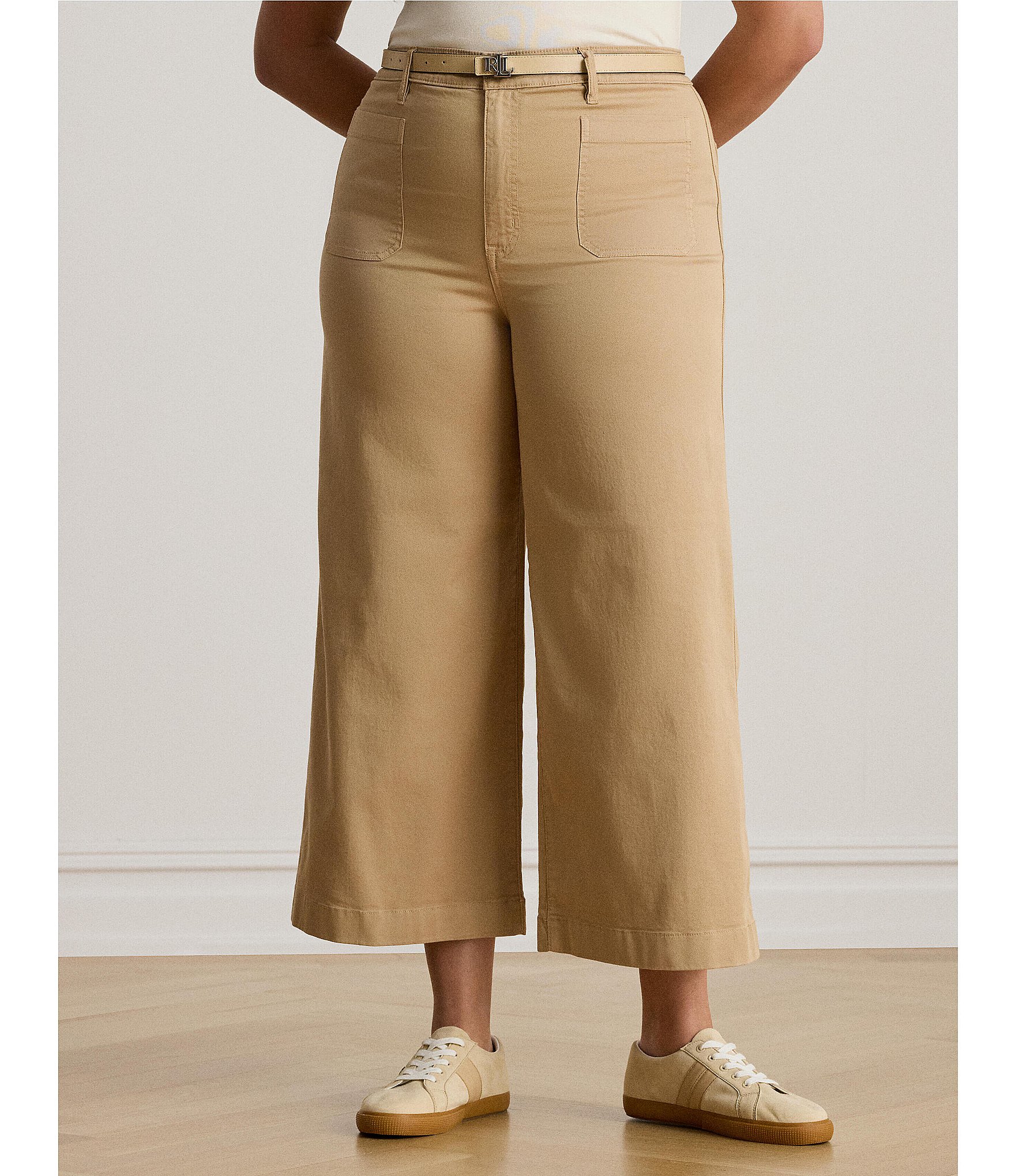 Lauren Ralph Lauren Plus Size Stretch Cotton High Rise Wide Leg Cropped Pants