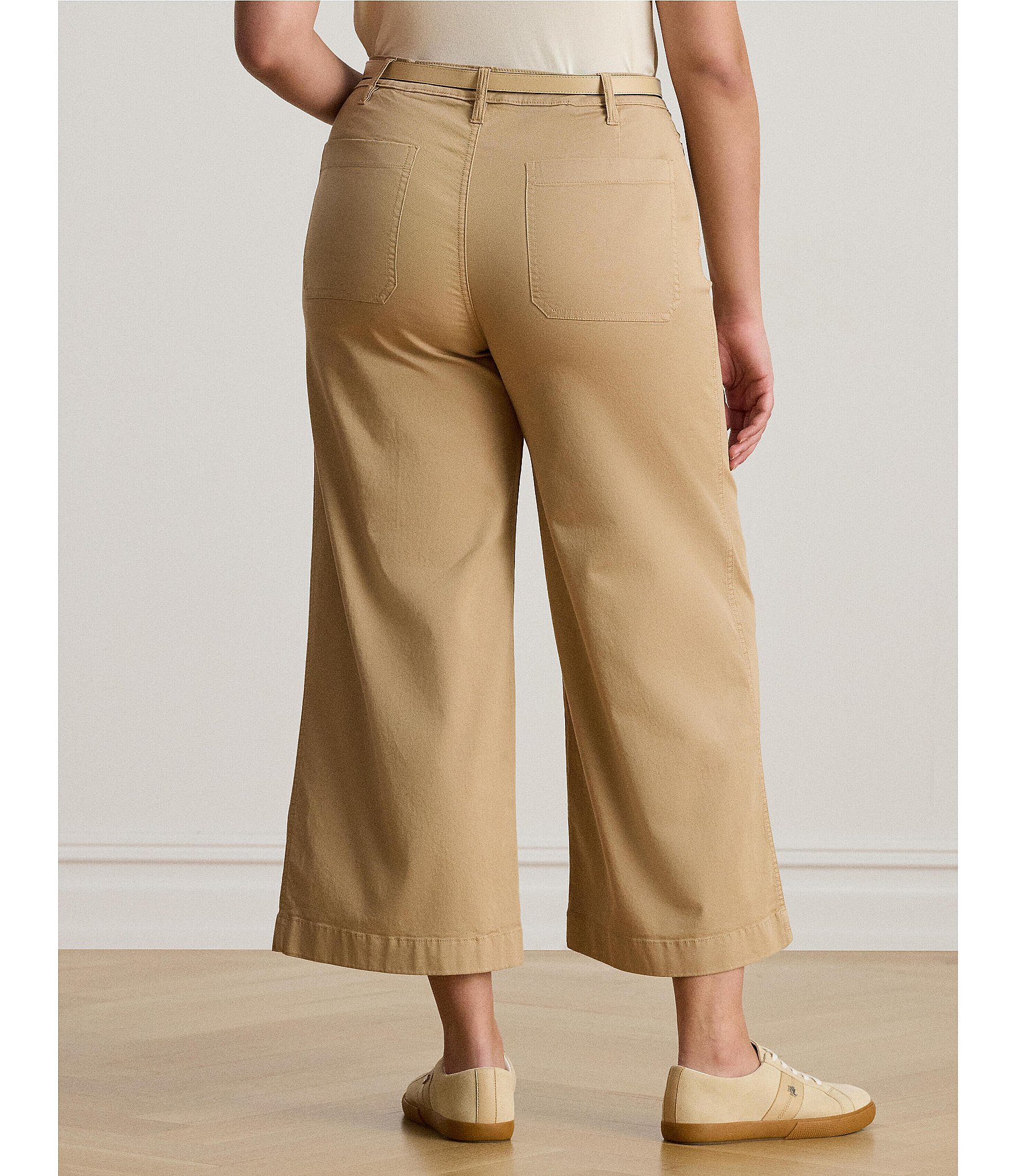 Lauren Ralph Lauren Plus Size Stretch Cotton High Rise Wide Leg Cropped Pants