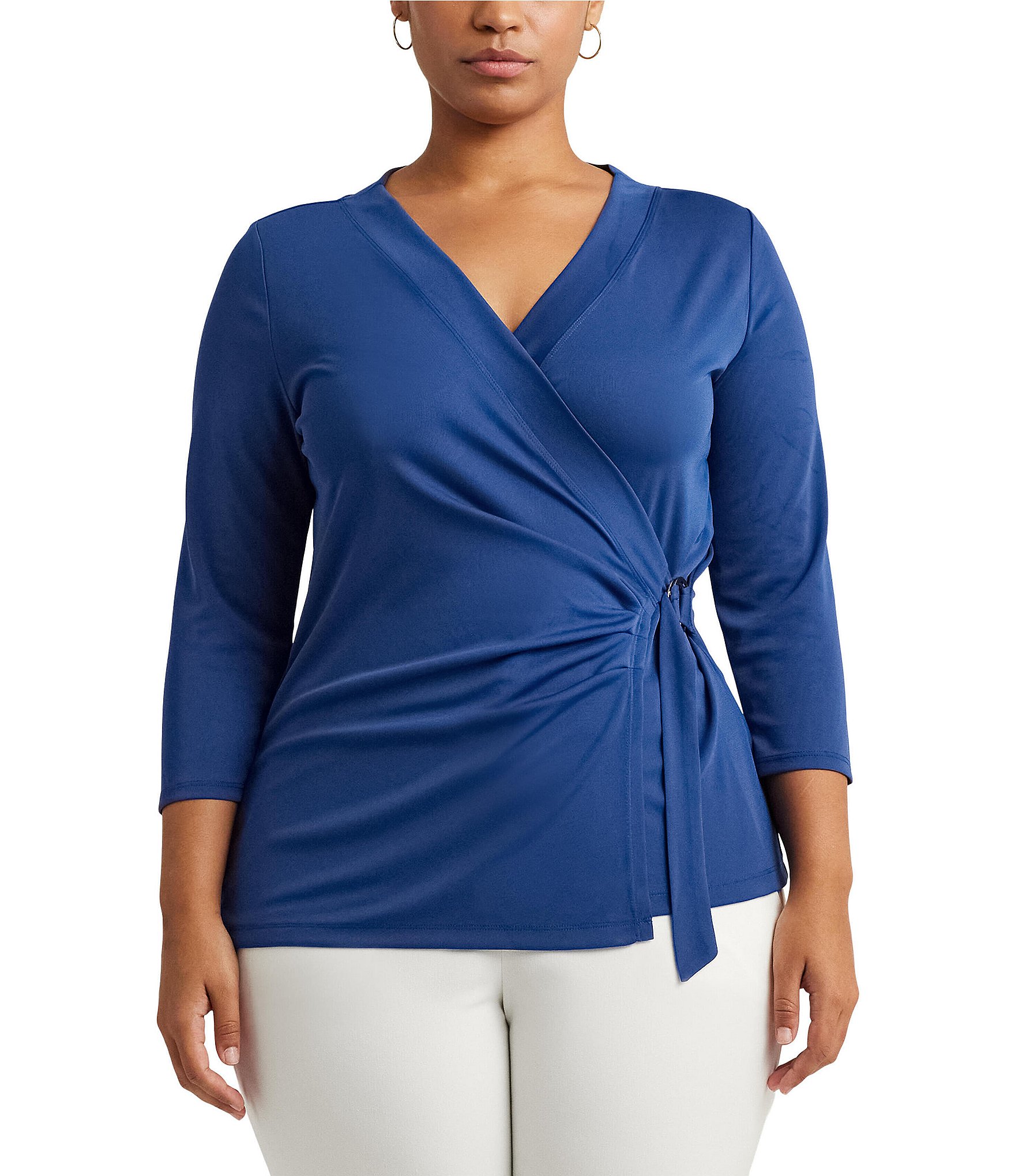 Lauren Ralph Lauren Plus Size Stretch Jersey 3/4 Sleeve Wrap Top