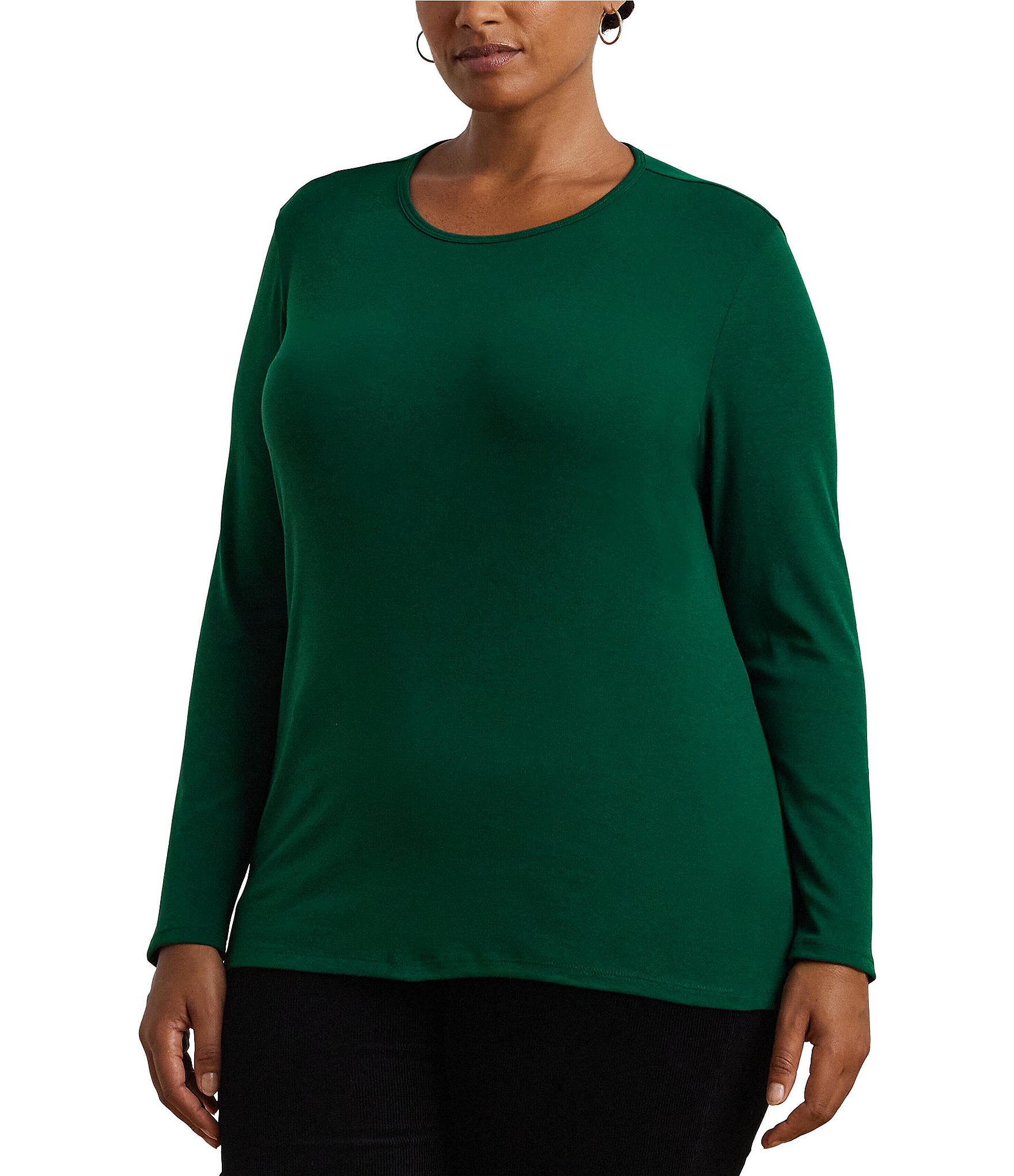 Lauren Ralph Lauren Plus Size Stretch Soft Knit Crew Neck Long Sleeve Tee Shirt Dillard s