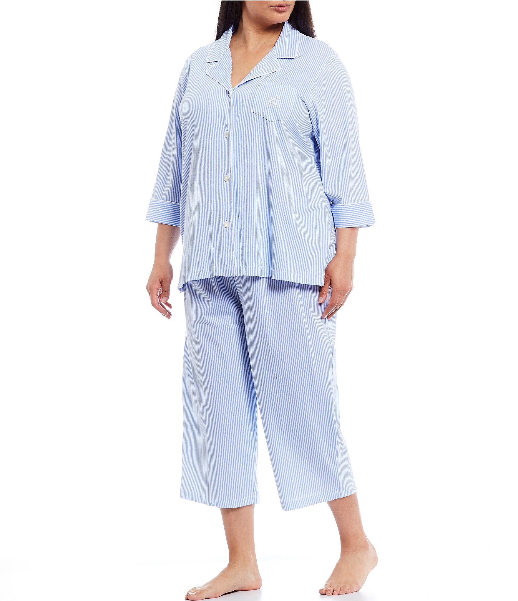 bron Waardeloos zwaard Lauren Ralph Lauren Plus Size Striped Print Jersey Knit Capri Coordinating  Pajama Set | Dillard's