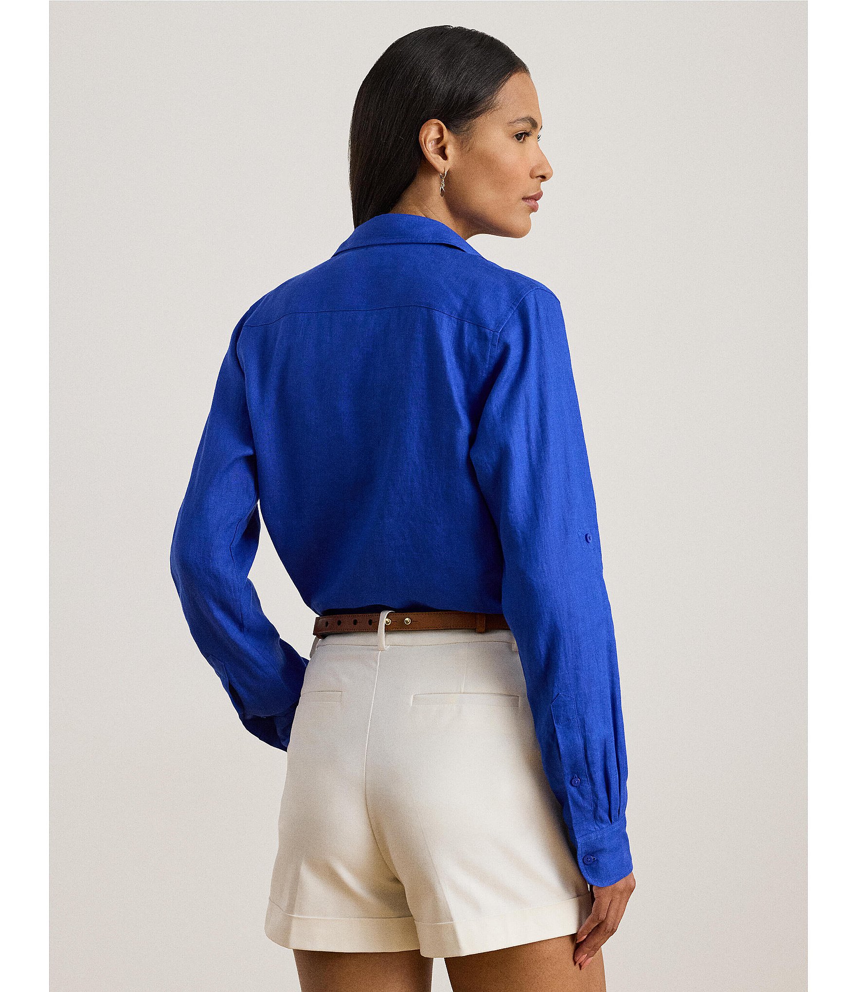 Lauren Ralph Lauren Point Collar Long Sleeve Button Front Linen Shirt