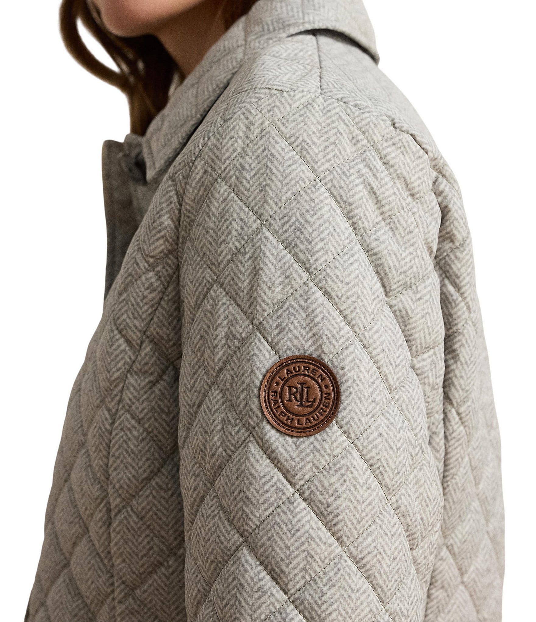 Lauren Ralph Lauren Printed Point Collar Button Front Quilted Jacket