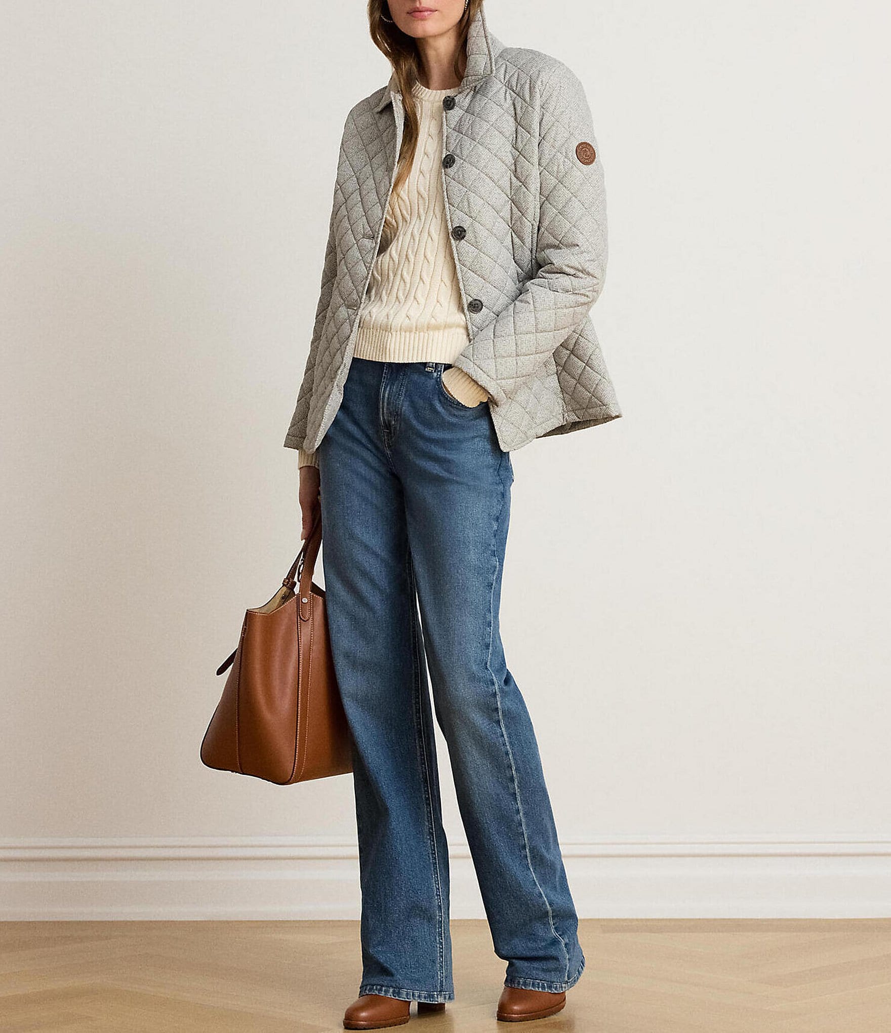 Lauren Ralph Lauren Printed Point Collar Button Front Quilted Jacket