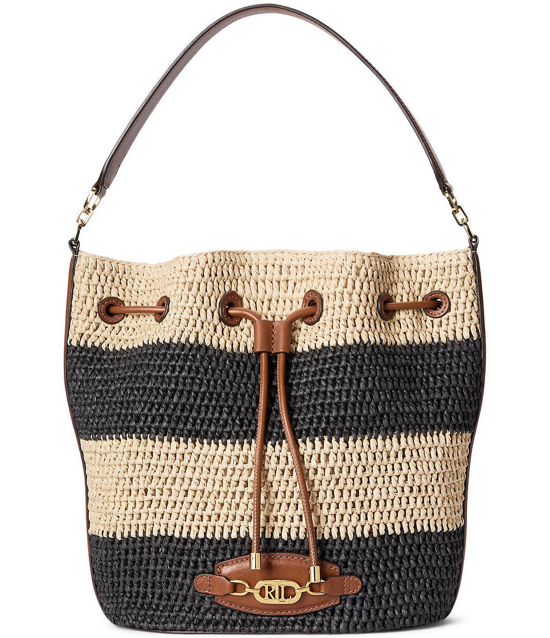 Lauren Ralph Lauren Raffia Straw Large Striped Andie Drawstring Shoulder Bag  | Dillard's