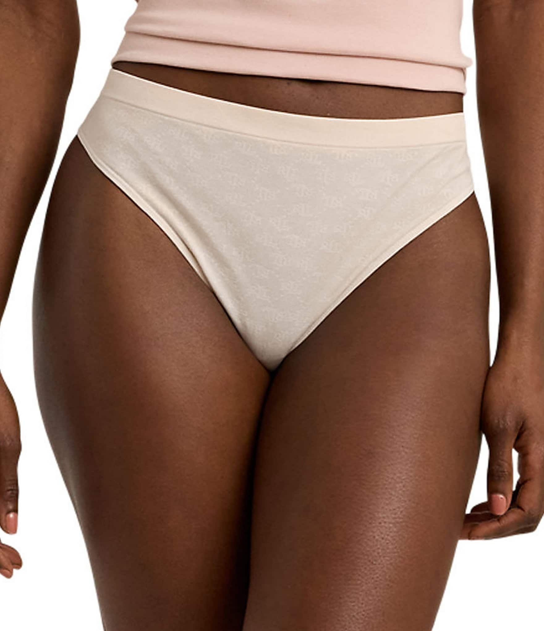 Lauren Ralph Lauren Ribbed Elastic Monogram Mesh Jacquard Low Rise Thong