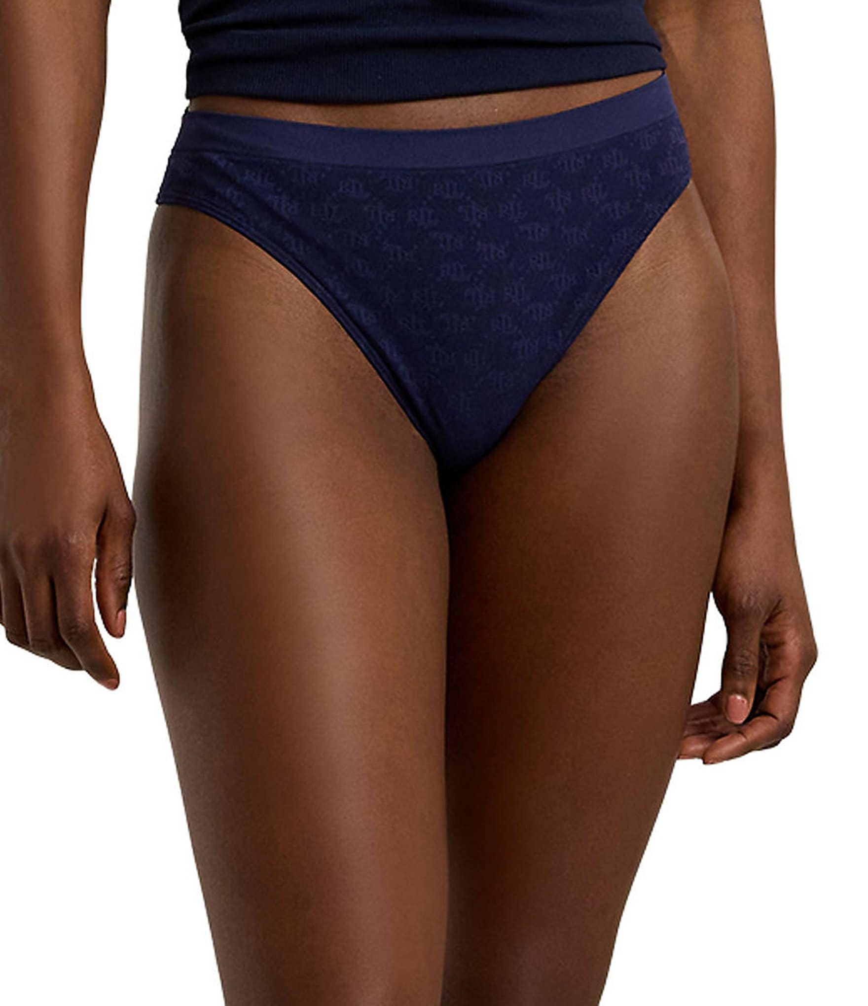 Lauren Ralph Lauren Ribbed Elastic Monogram Mesh Jacquard Low Rise Thong