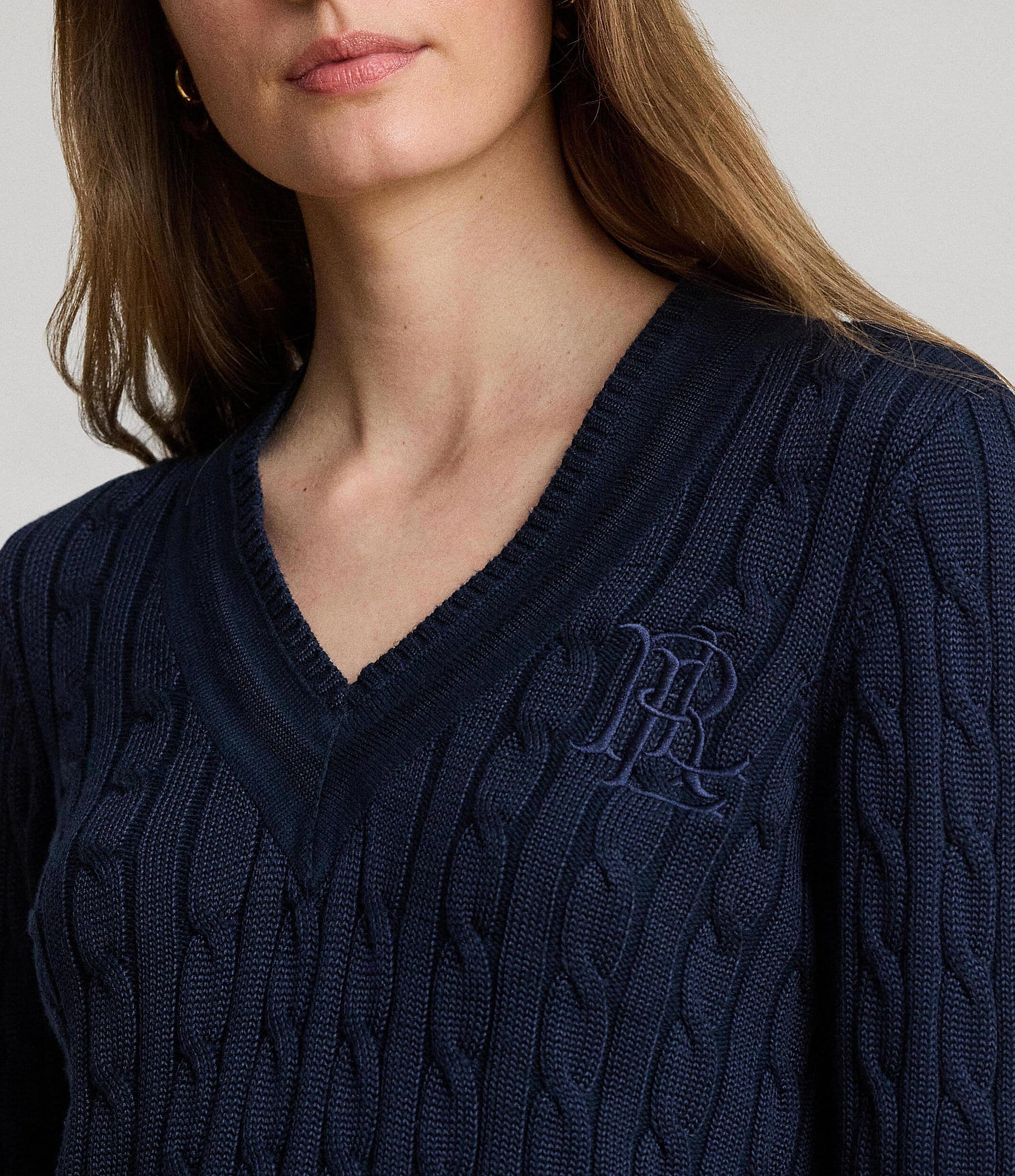 Lauren Ralph Lauren Ribbed Knit V-Neck Long Sleeve Cricket Sweater Top
