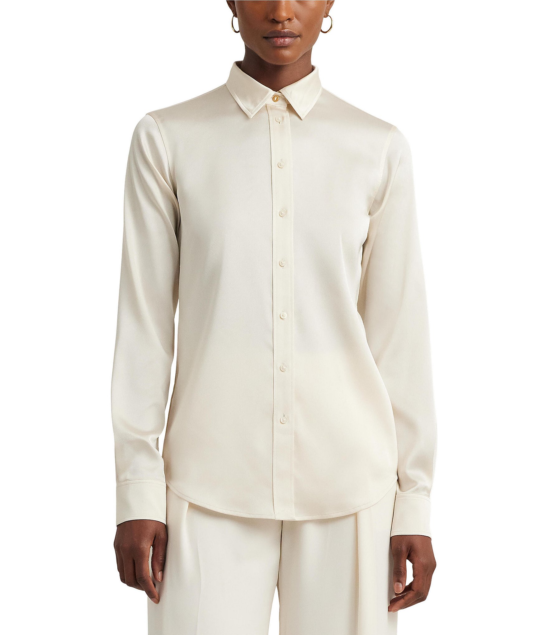 Lauren Ralph Lauren Satin Charmeuse Long Sleeve Shirt | Dillard's