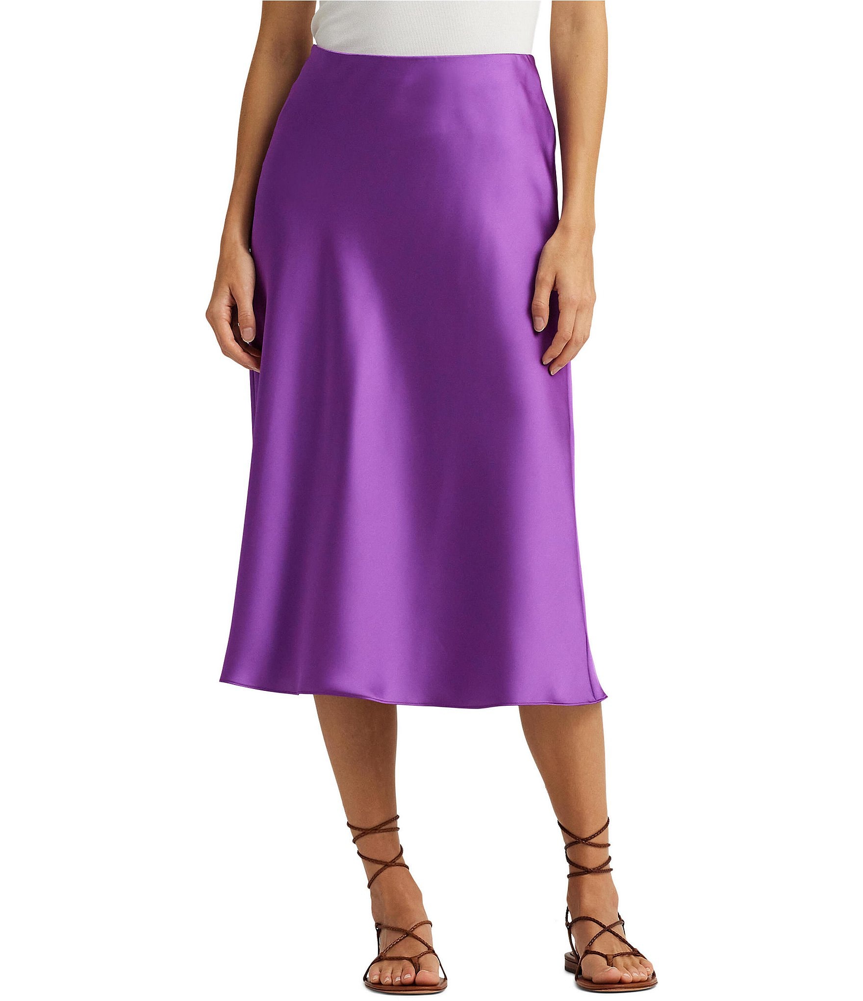 Lauren Ralph Lauren Satin Charmeuse Midi Skirt | Dillard's