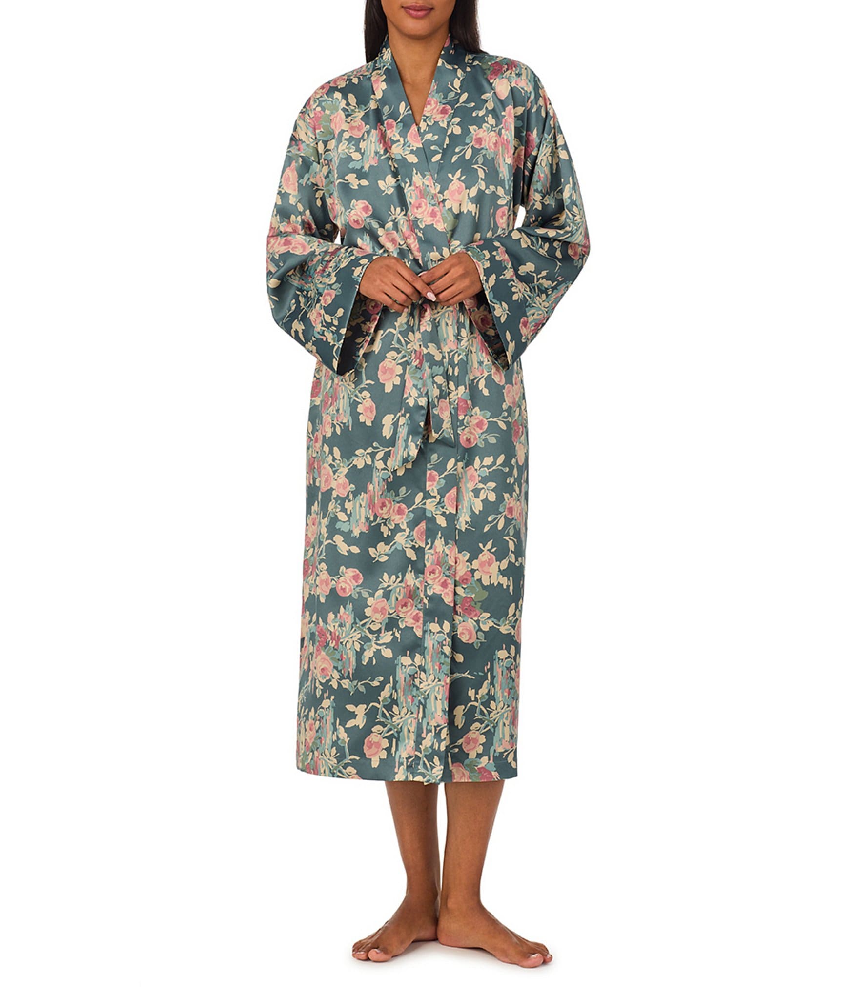 Lauren Ralph Lauren Satin Floral Long Kimono Robe