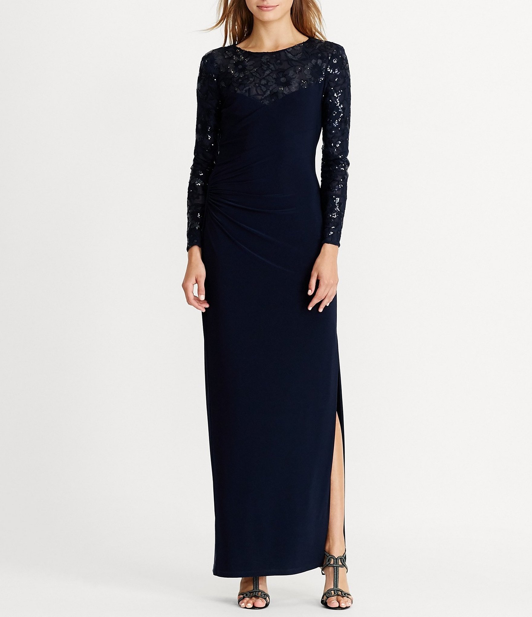 Lauren Ralph Lauren Sequined-Yoke Jersey Gown | Dillards