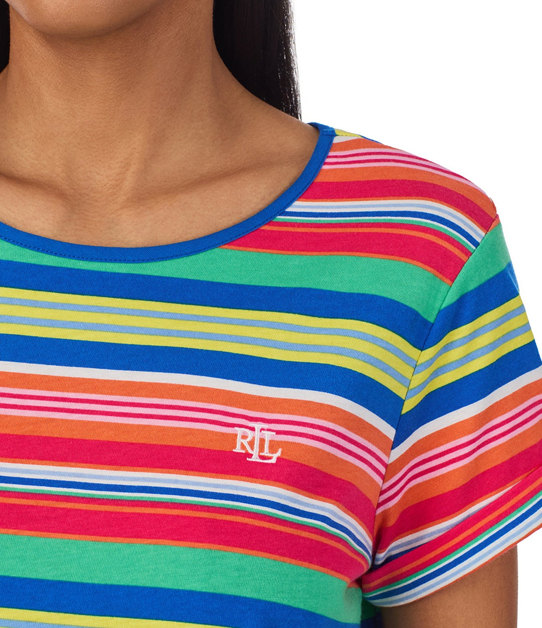 Lauren Ralph Lauren Short Sleeve Crew Neck Jersey Knit Striped Nightshirt