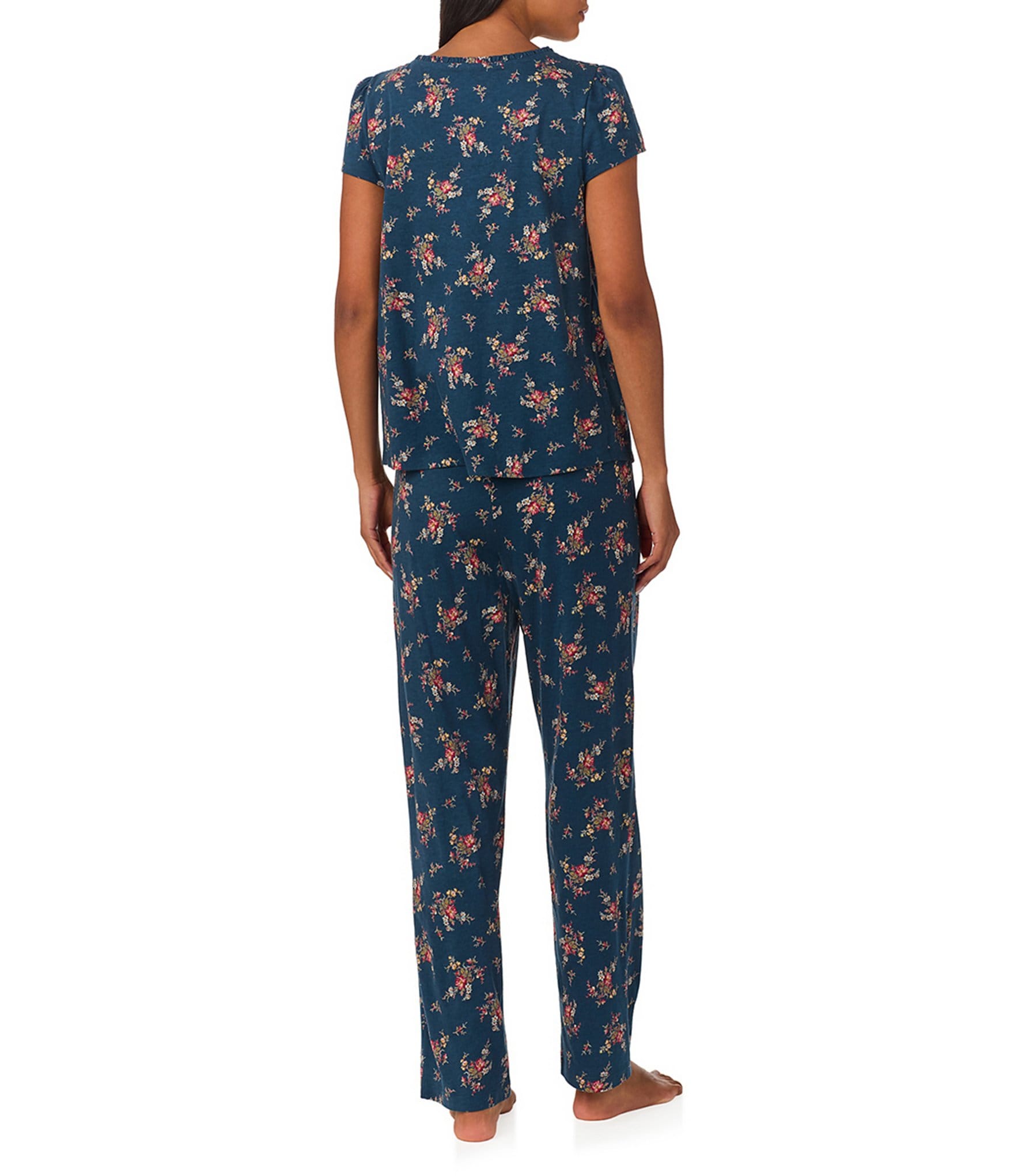 Lauren Ralph Lauren Short Sleeve Scoop Neck Floral Jersey Knit Pajama Set