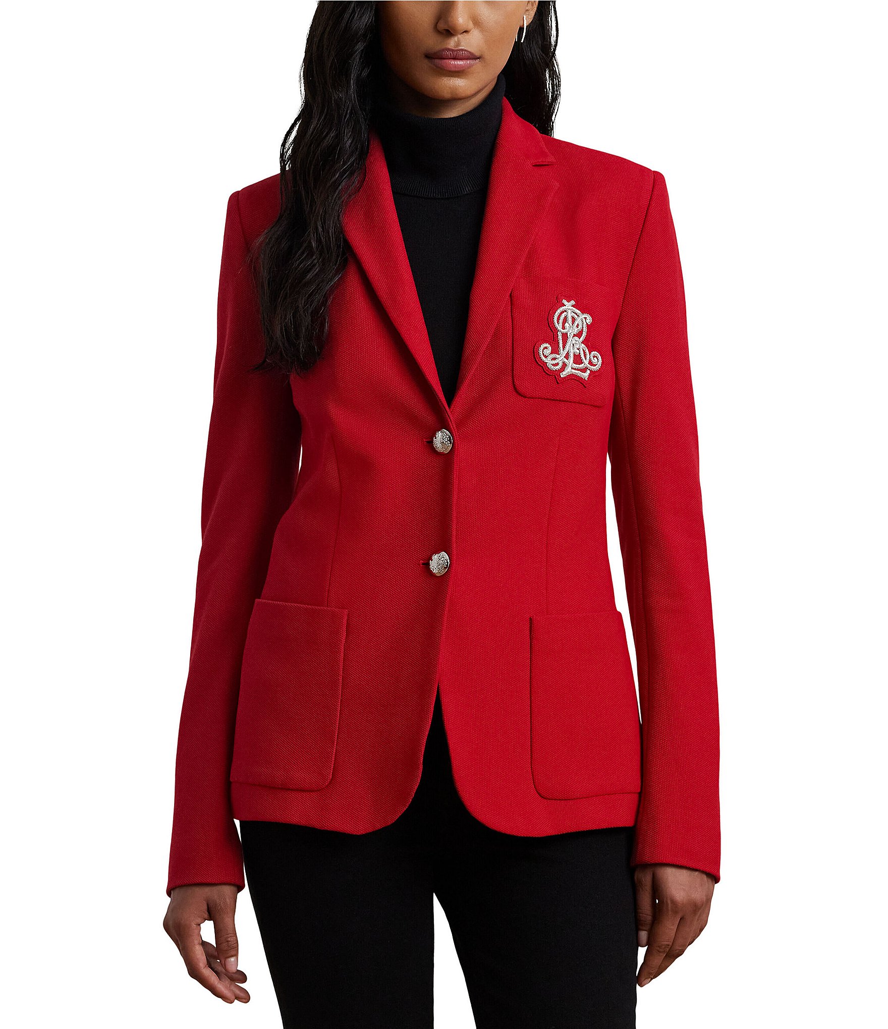 Lauren Ralph Lauren Signature Bullion Patch Two Button Jacquard Blazer ...