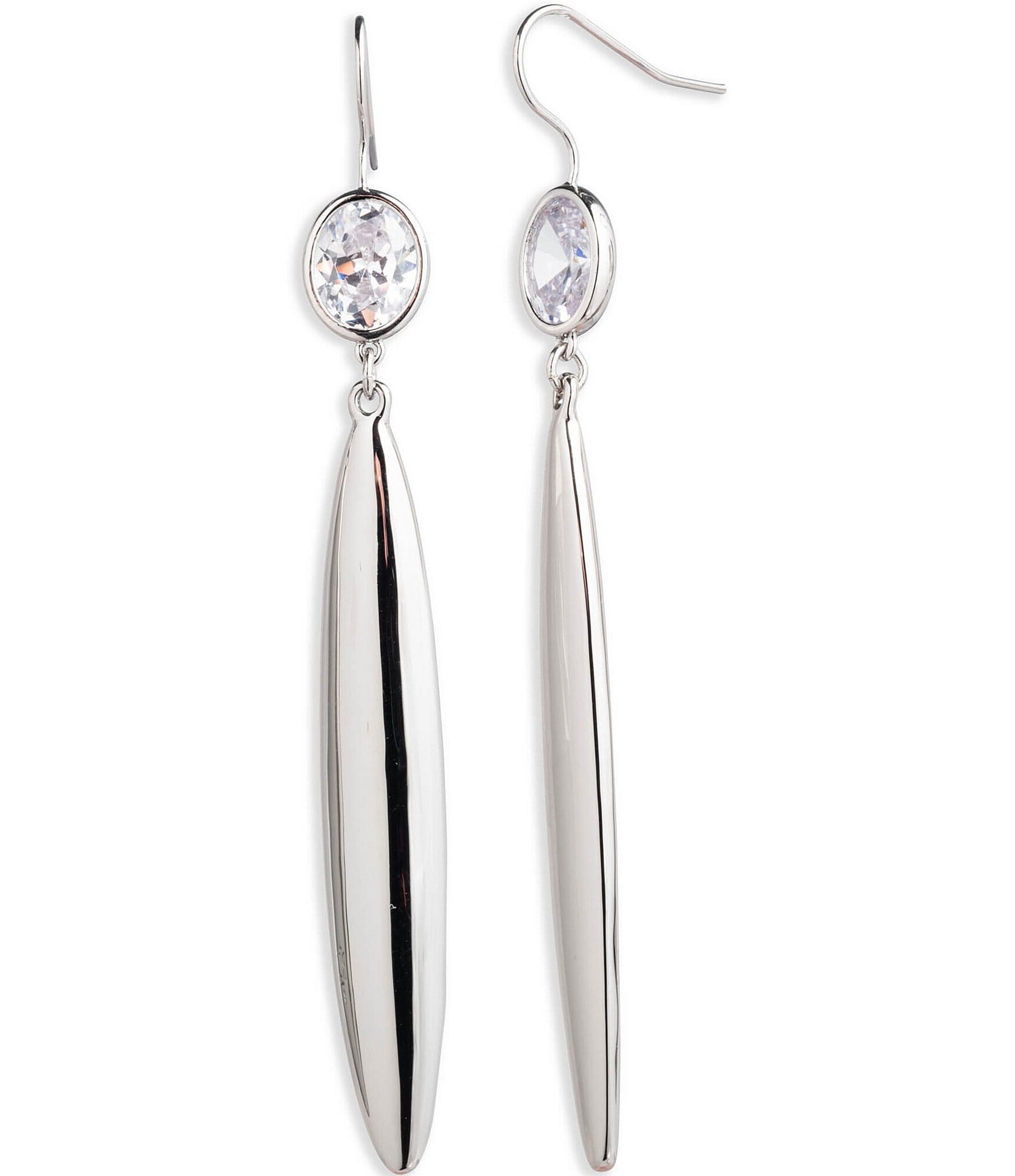 Lauren Ralph Lauren Silver Tone Crystal Long Drop Earrings