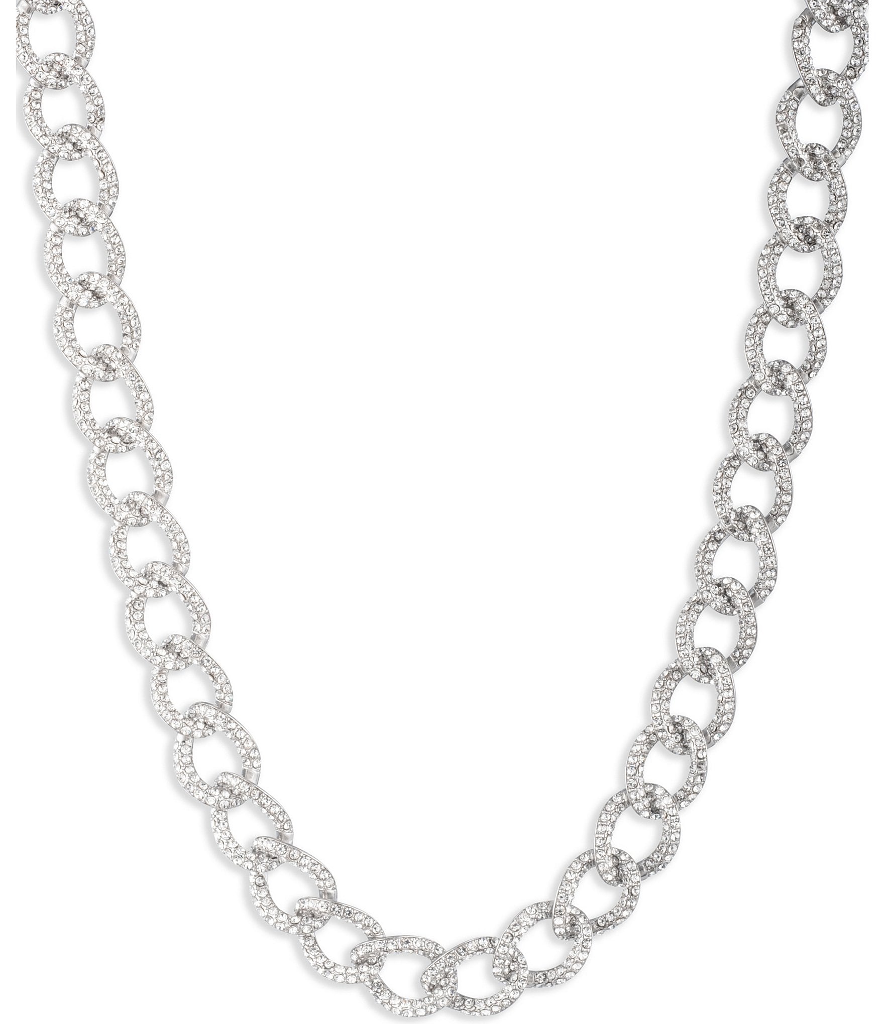 Lauren Ralph Lauren Silver Tone Crystal Pave Curb Link Collar Necklace