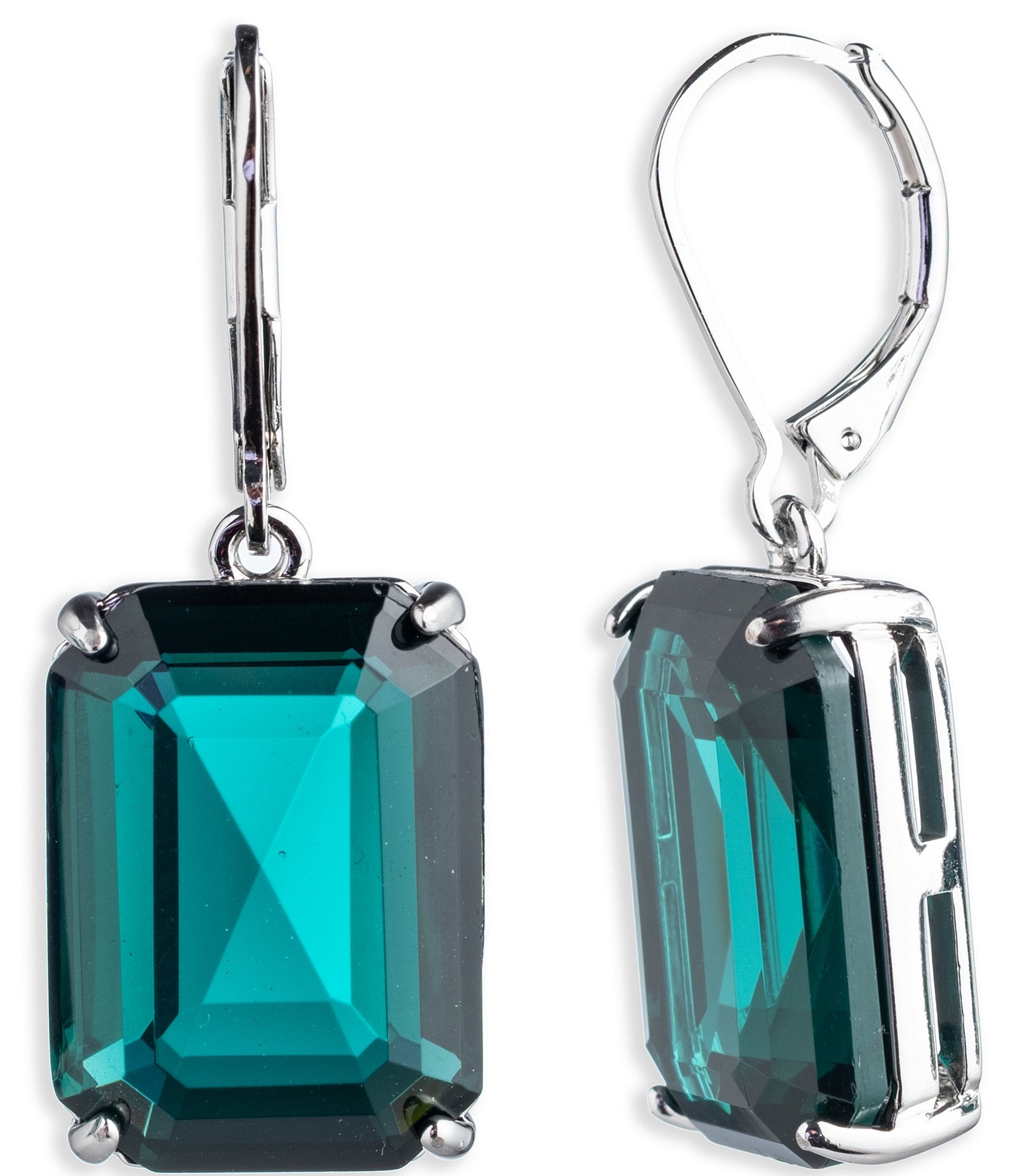 Lauren Ralph Lauren Silver Tone Emerald Stone Drop Earrings