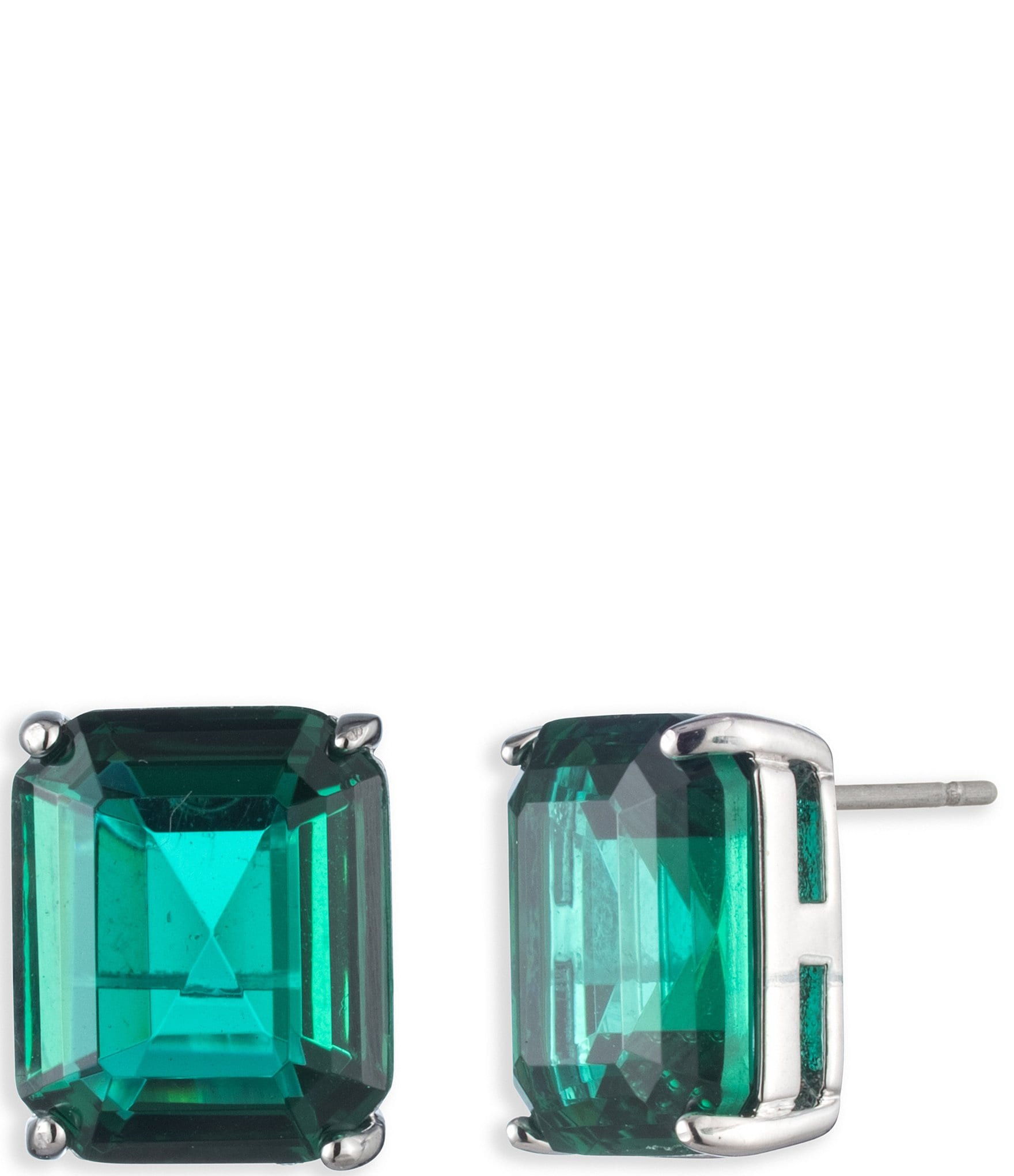 Lauren Ralph Lauren Silver Tone Emerald Stone Stud Earrings