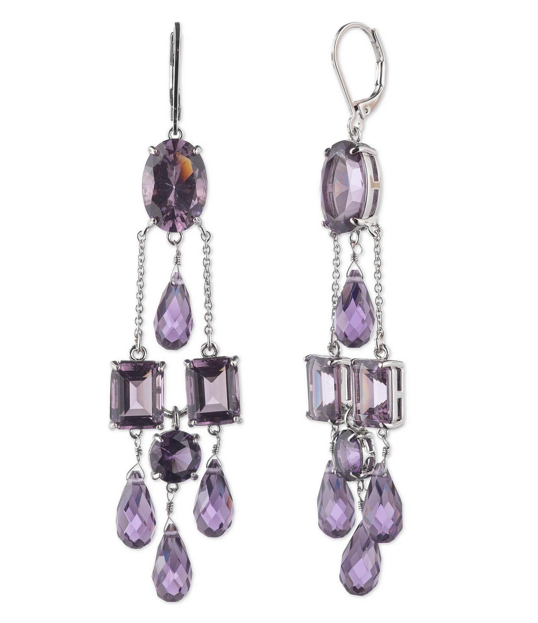 Lauren Ralph Lauren Silver Tone Purple Multi Stone Chandelier Earrings ...