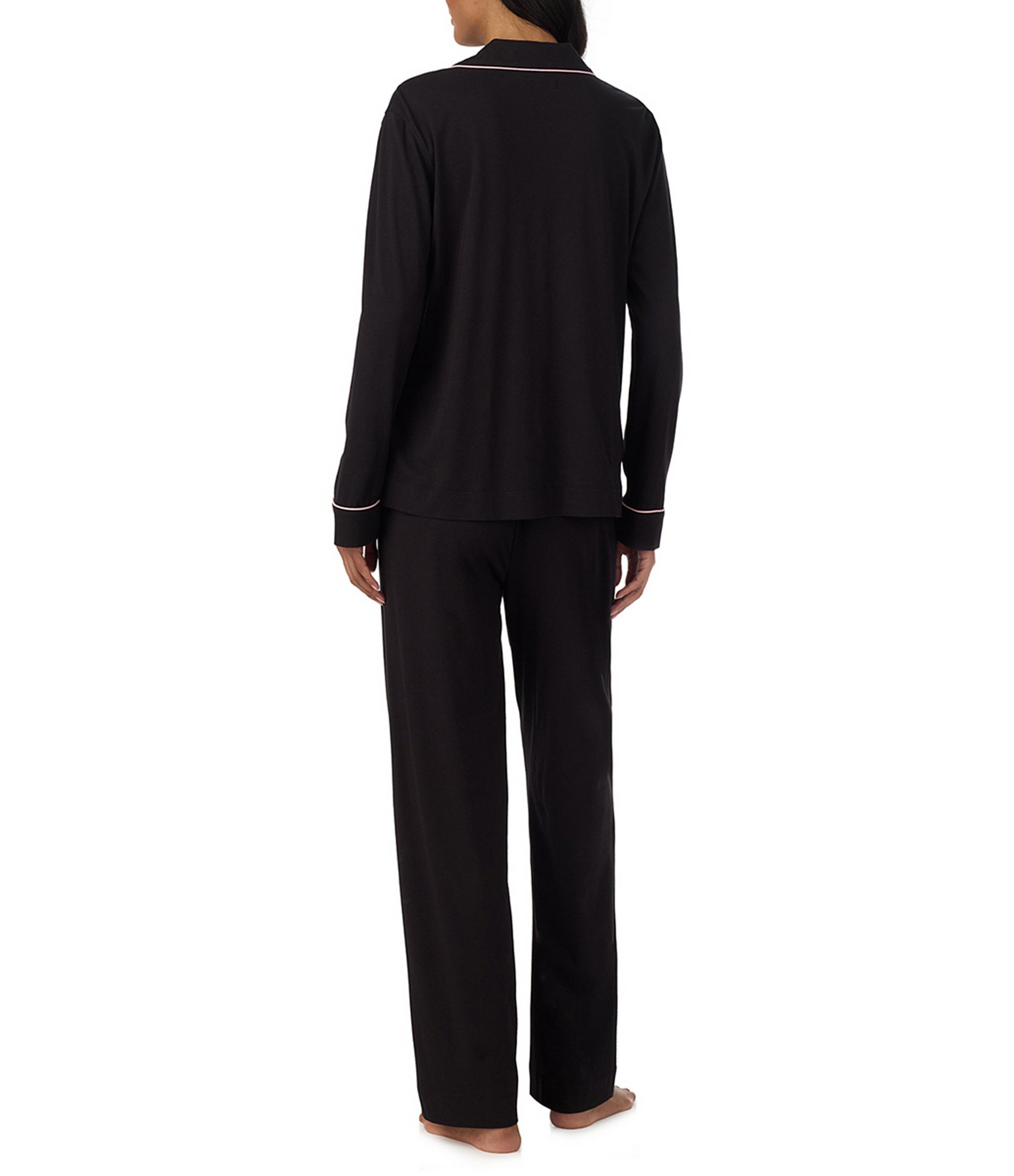 Lauren Ralph Lauren Solid Long Sleeve Notch Collar Long Jersey Knit Pajama Set