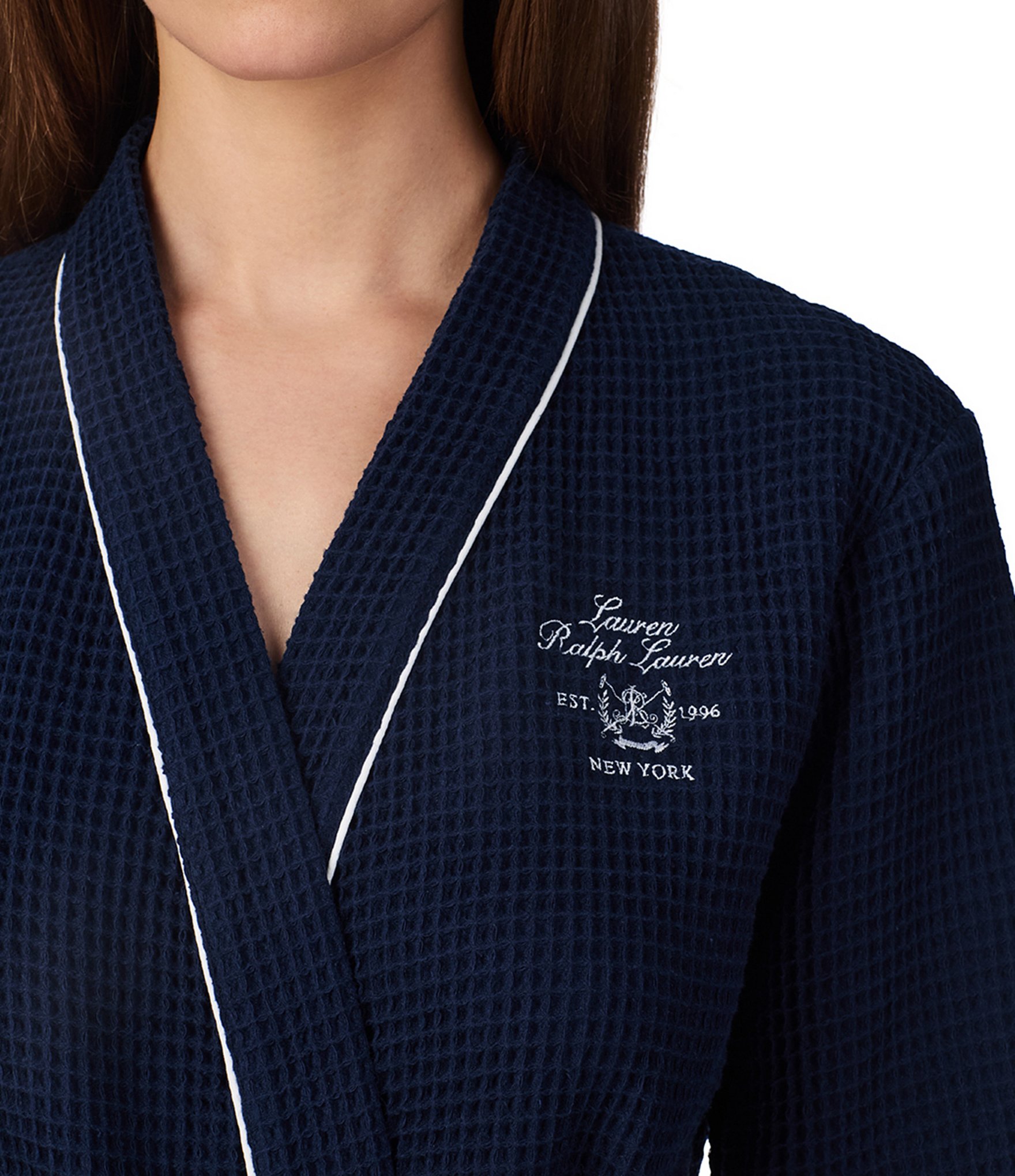 Lauren Ralph Lauren Solid Long Sleeve Shawl Collar Kimono Waffle Terry Knit Short Robe