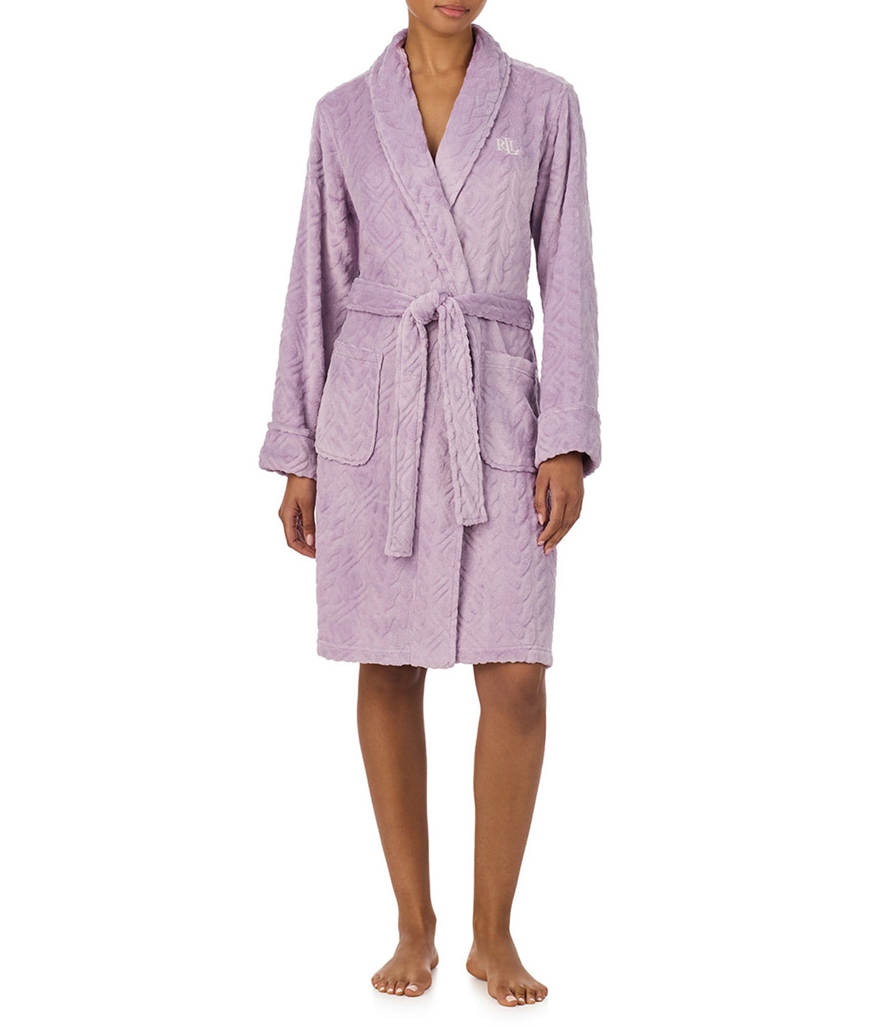 Lauren Ralph Lauren Solid Long Sleeve Shawl Collar Short Robe