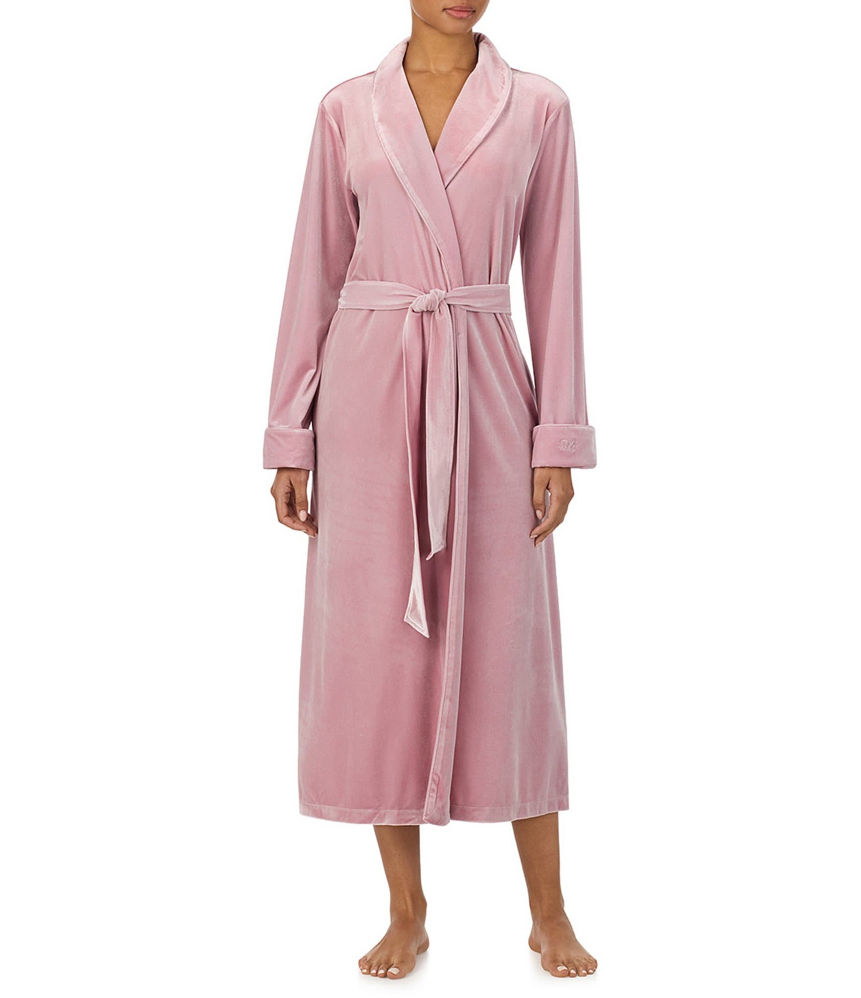 Lauren Ralph Lauren Solid Long Sleeve Shawl Collar Velvet Long Robe
