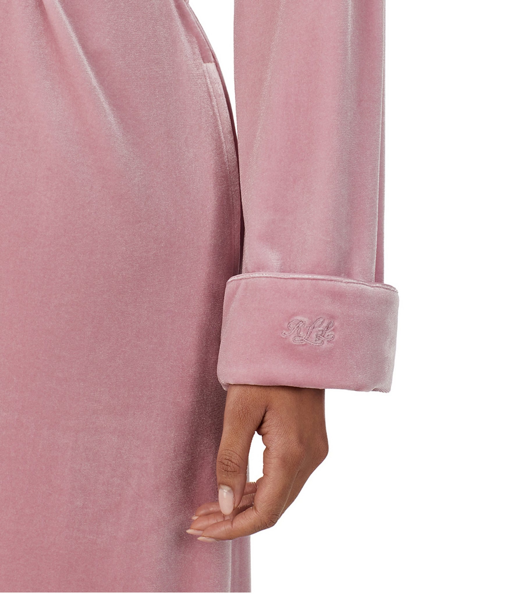 Lauren Ralph Lauren Solid Long Sleeve Shawl Collar Velvet Long Robe