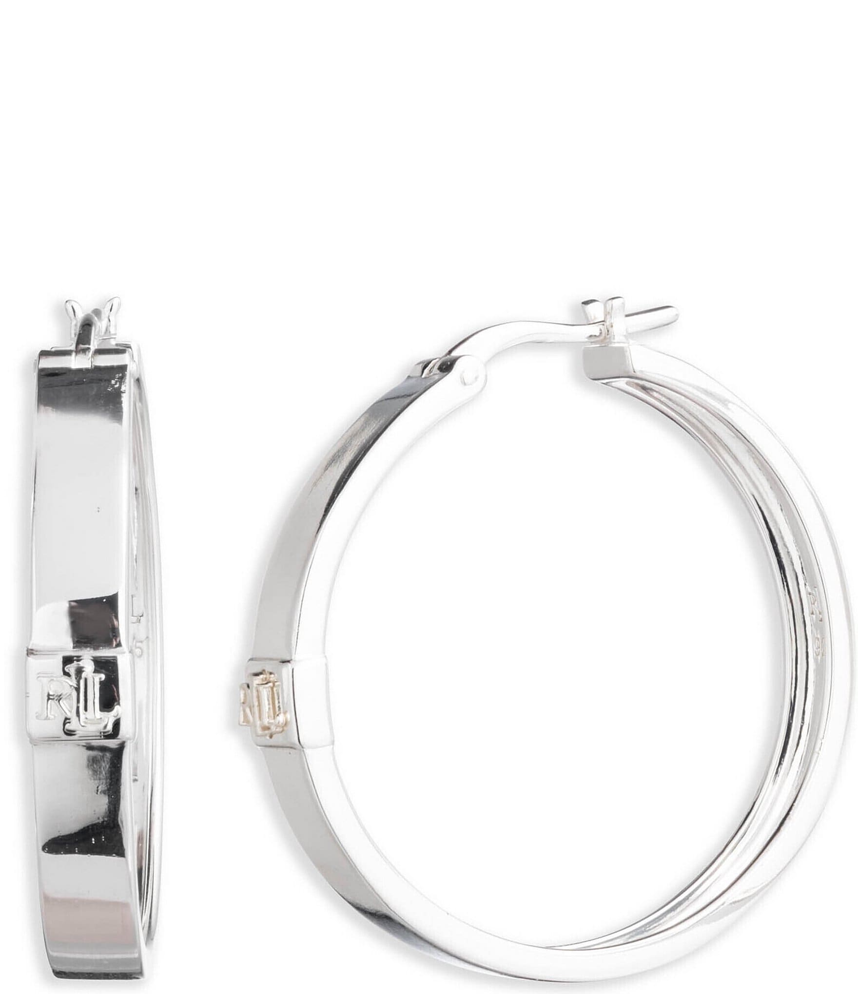 Lauren Ralph Lauren Sterling Silver 30mm Logo Hoop Earrings