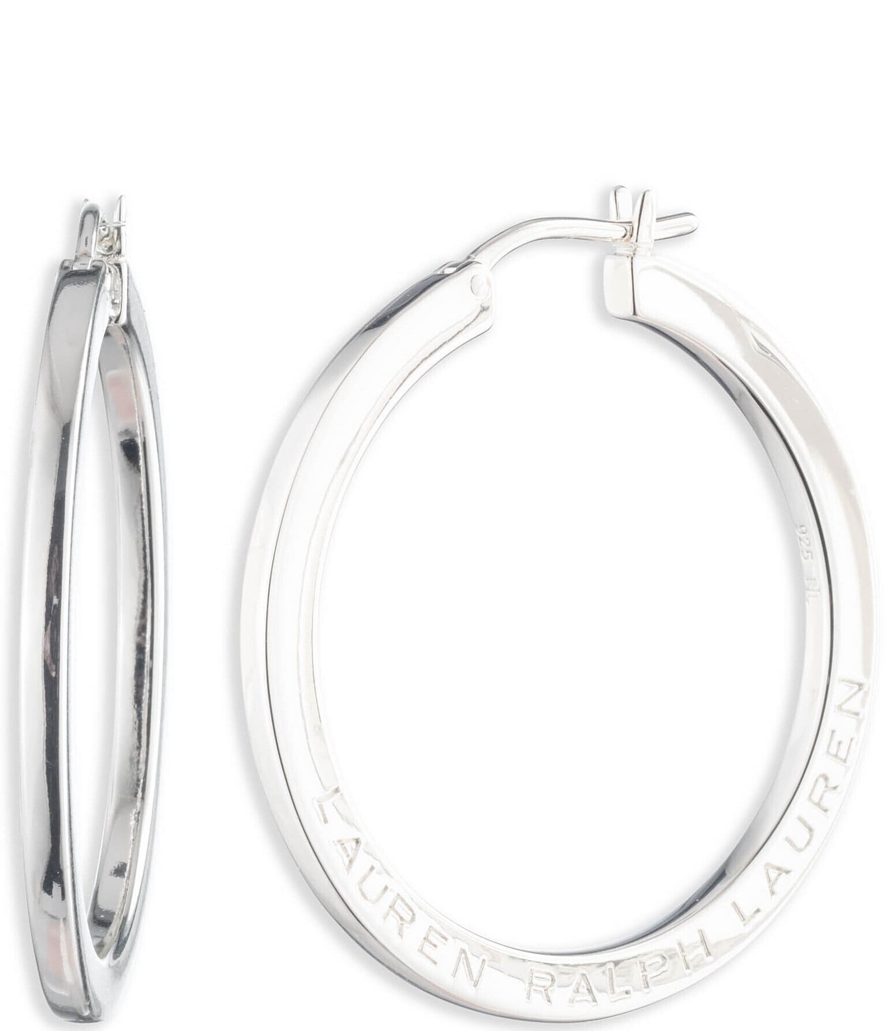 Lauren Ralph Lauren Sterling Silver 35mm Logo Hoop Earrings