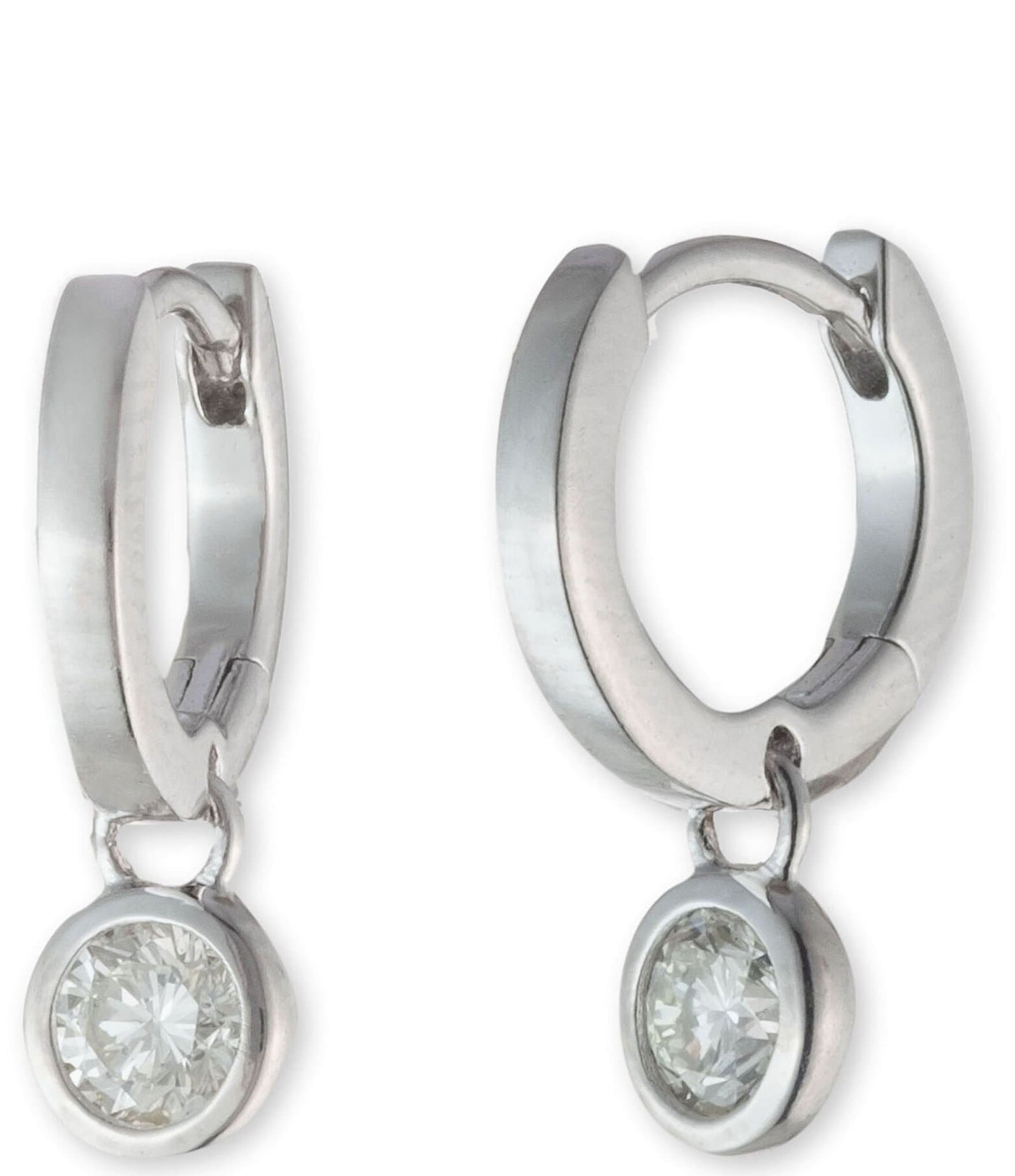 Lauren Ralph Lauren Sterling Silver CZ Huggie Hoop Drop Earrings ...