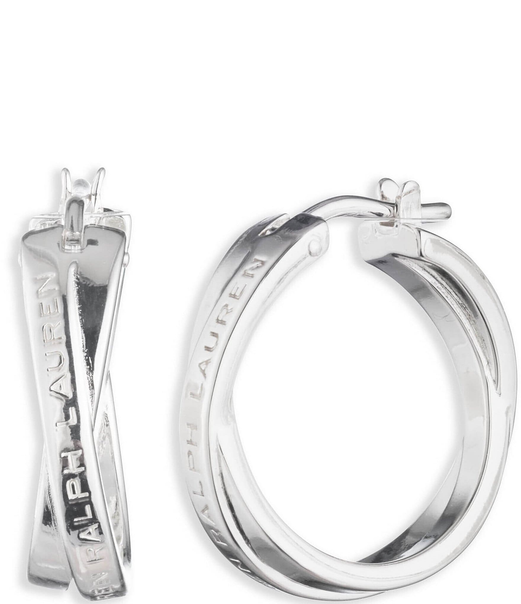 Lauren Ralph Lauren Sterling Silver Logo Hoop Earrings