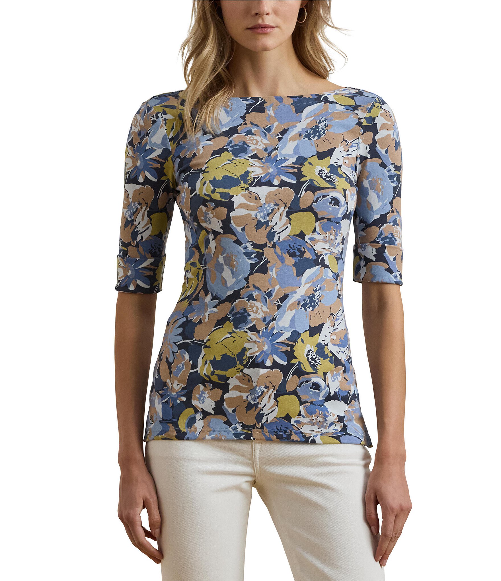 Ralph Lauren★Stretch Cotton Boatneck T-Shirt Lauren Ralph Lauren Stretch Cotton Boatneck Top White XS at