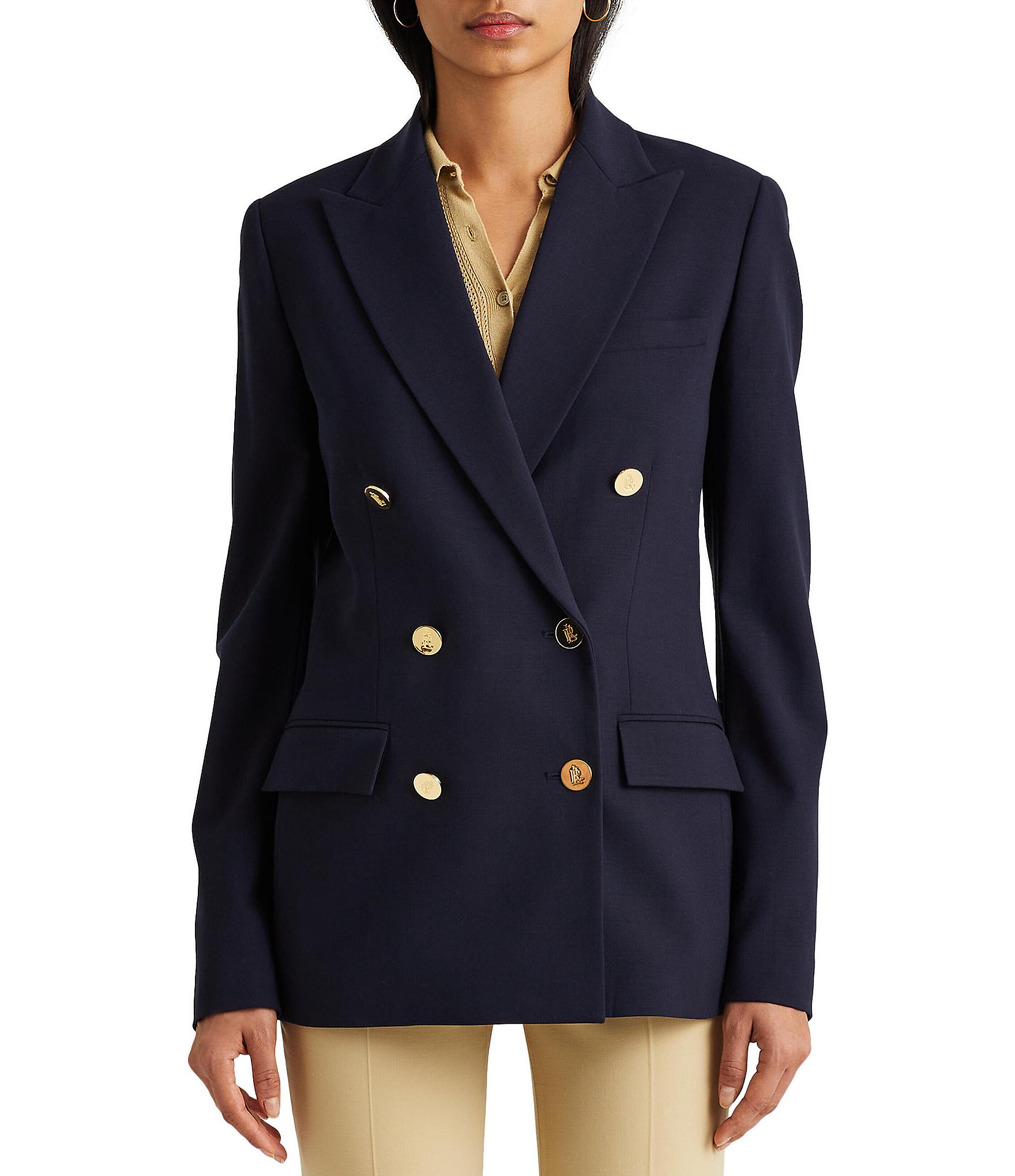 Lauren Ralph Lauren Stretch Crepe Wool Blend Notch Lapel Long Sleeve Double  Breasted Blazer | Dillard's