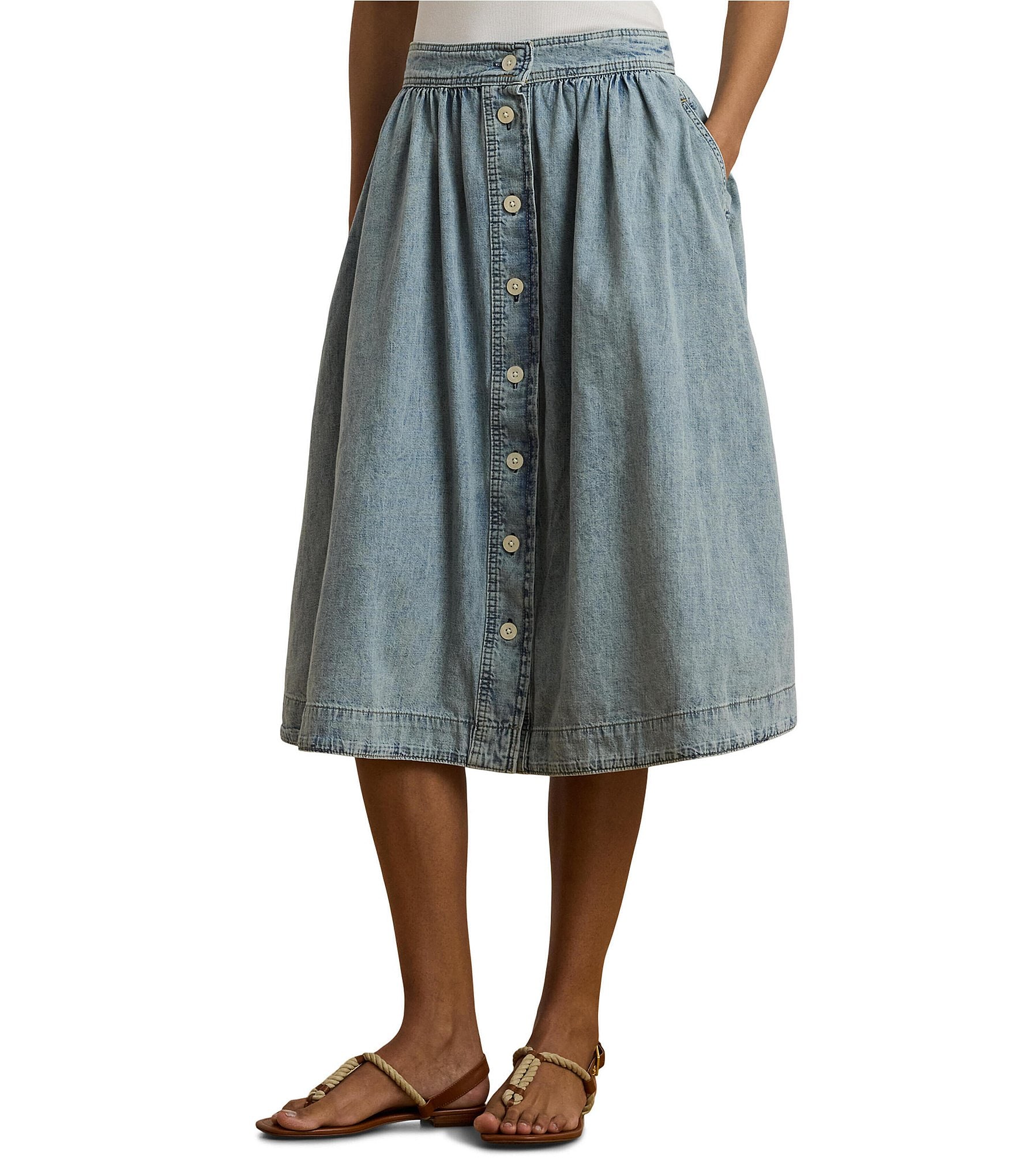 Lauren Ralph Lauren Stretch Denim A-Line Skirt | Dillard's