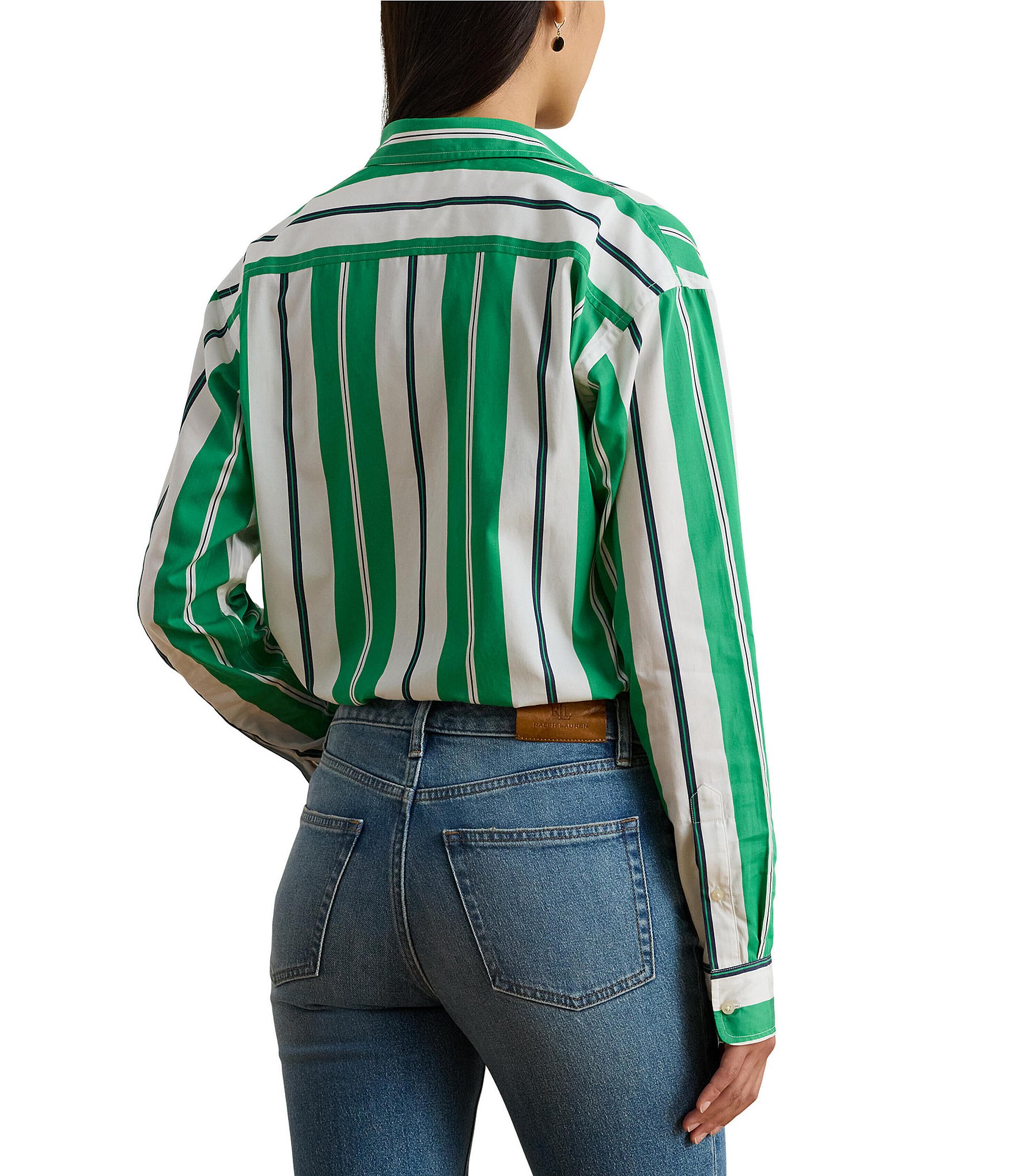 Lauren Ralph Lauren Stripe Point Collar Long Sleeve Button Front Shirt