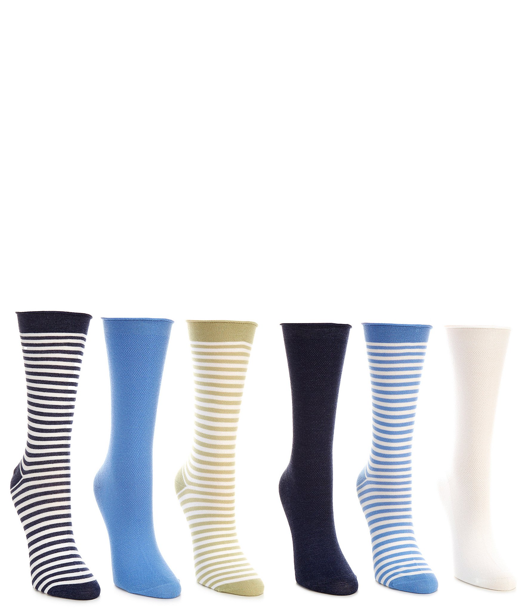 Lauren Ralph Lauren Stripe Roll Top Crew Socks, 6 Pack