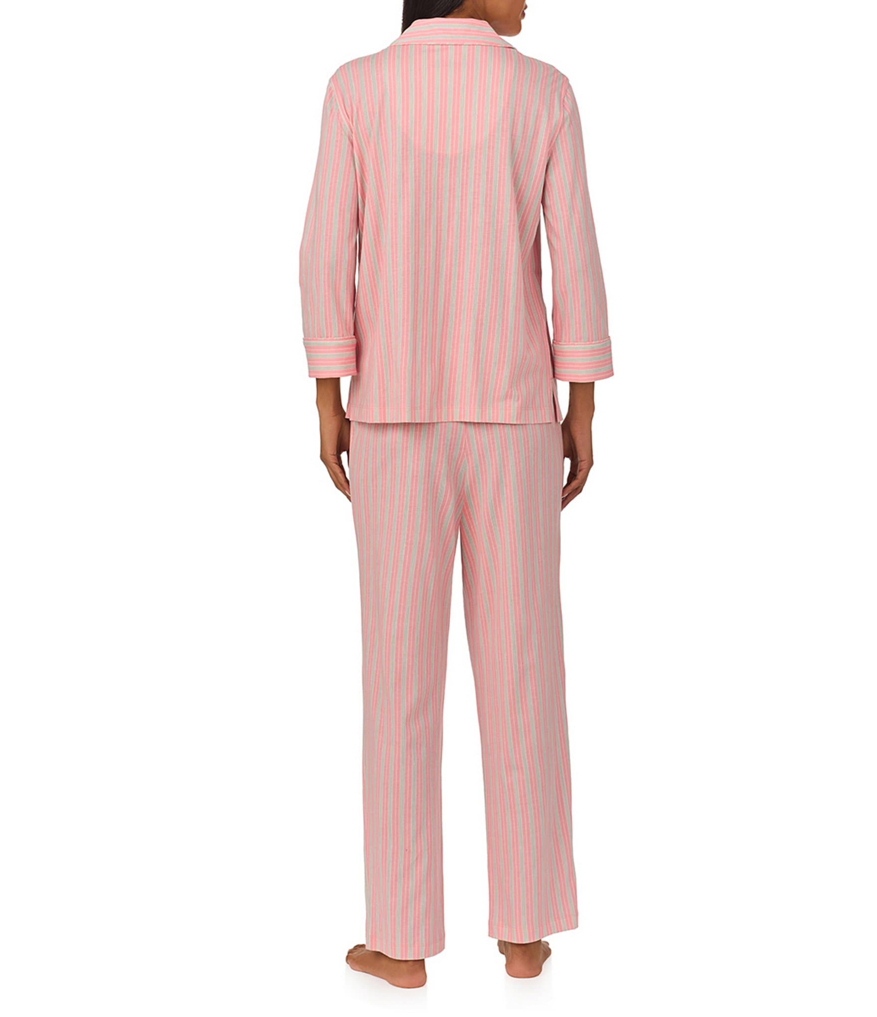 Lauren Ralph Lauren Striped 3/4 Sleeve Notch Collar Pajama Set