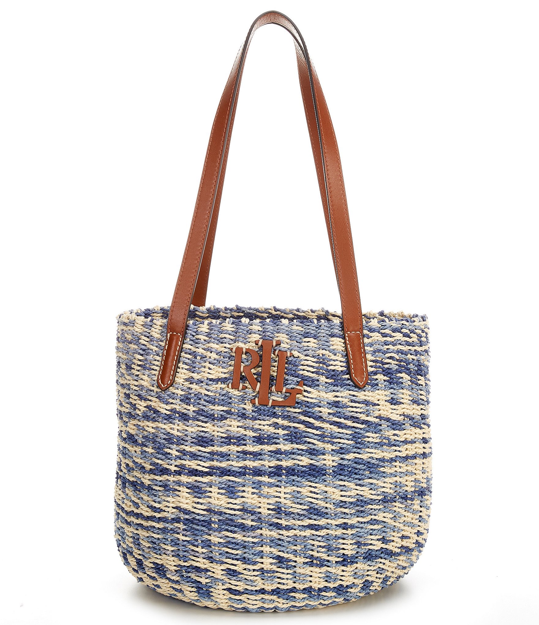 Lauren Ralph Lauren Striped Straw Medium Hartley Tote Bag