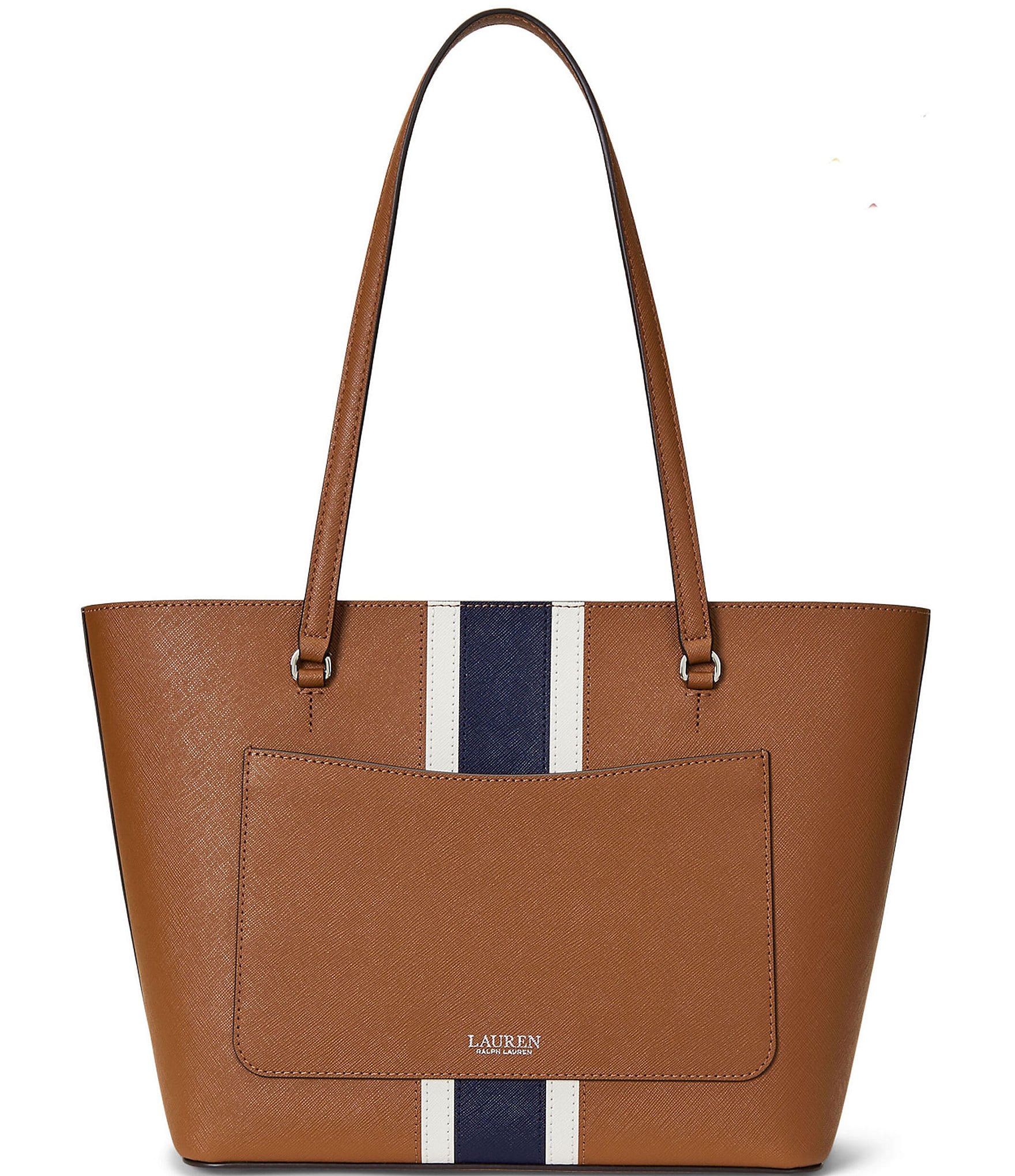 Lauren Ralph Lauren Tan Multi Crosshatch Leather Medium Karly Tote Bag