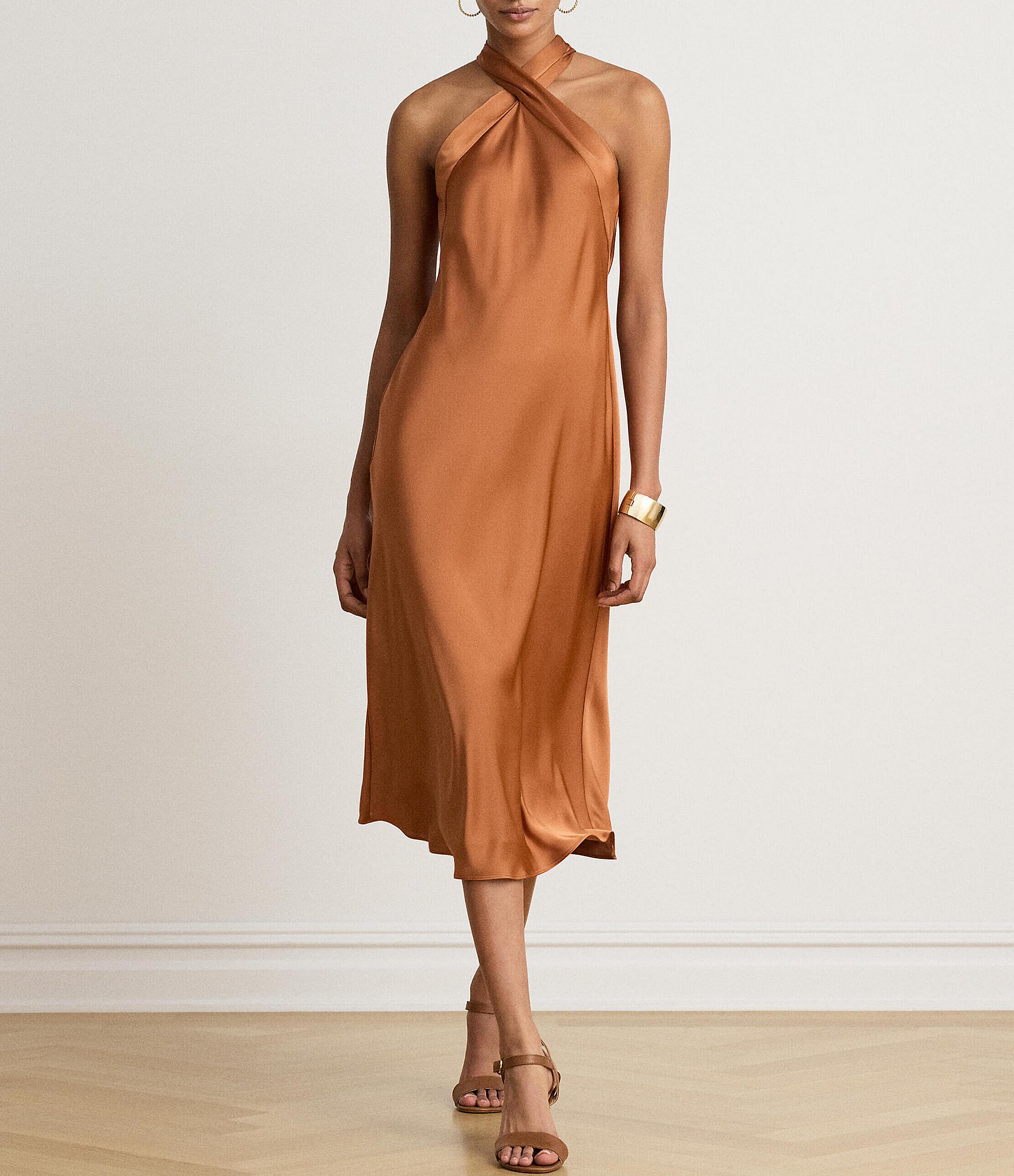 Lauren Ralph Lauren Tie Back Charmeuse Halter Neck Dress