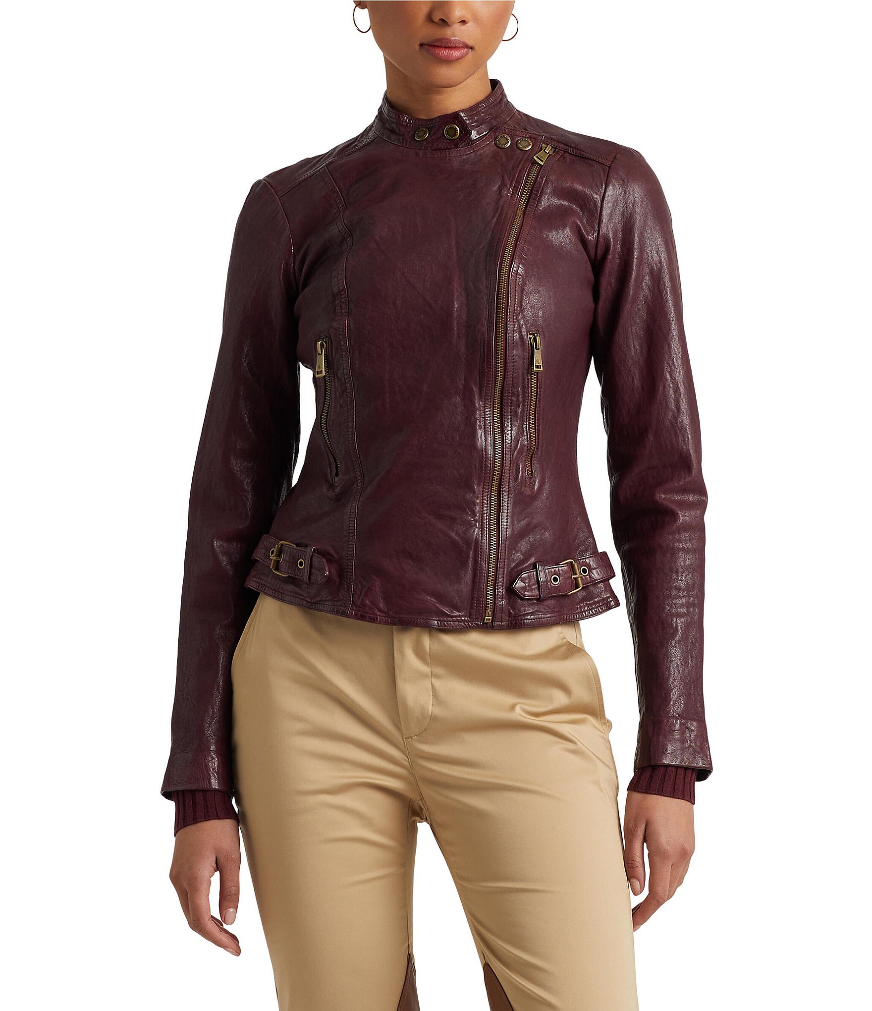 Lauren Ralph Lauren Tumbled Genuine Leather Moto Jacket | Dillard's