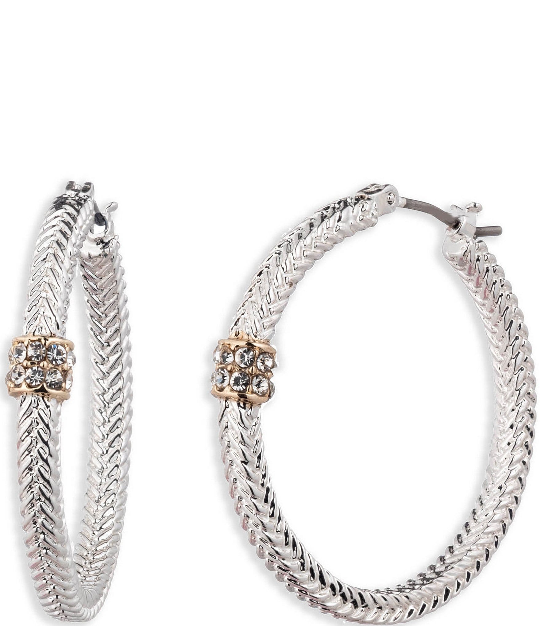 Lauren Ralph Lauren Two Tone Crystal Pave Rondelle Hoop Earrings