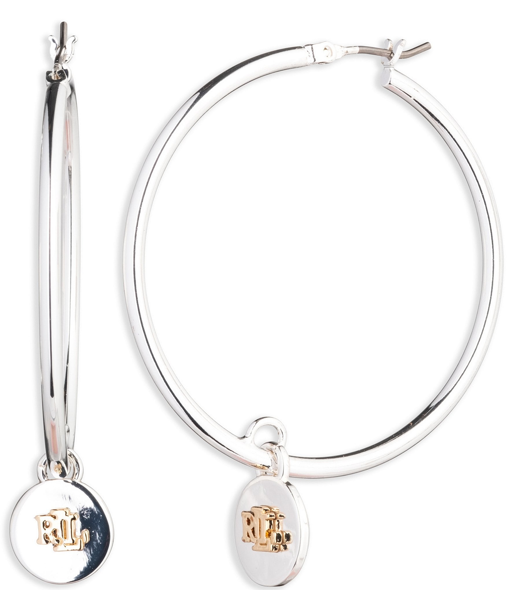 Lauren Ralph Lauren Two Tone Logo Hoop Earrings