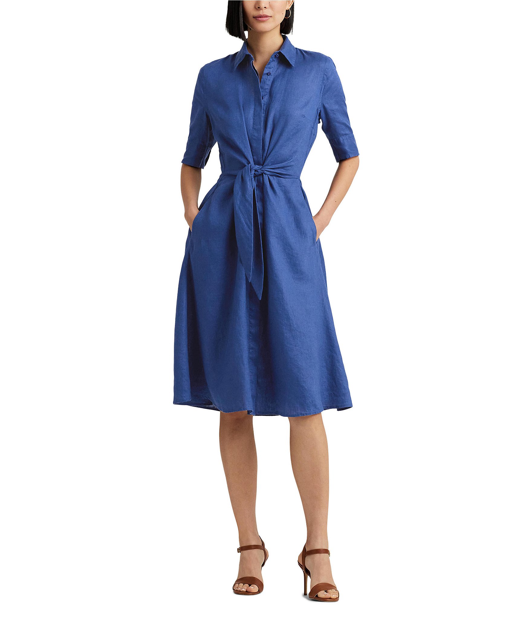 Lauren Ralph Lauren Womens Chiffon Sleeveless Casual Dress Blue 4 at   Women's Clothing store