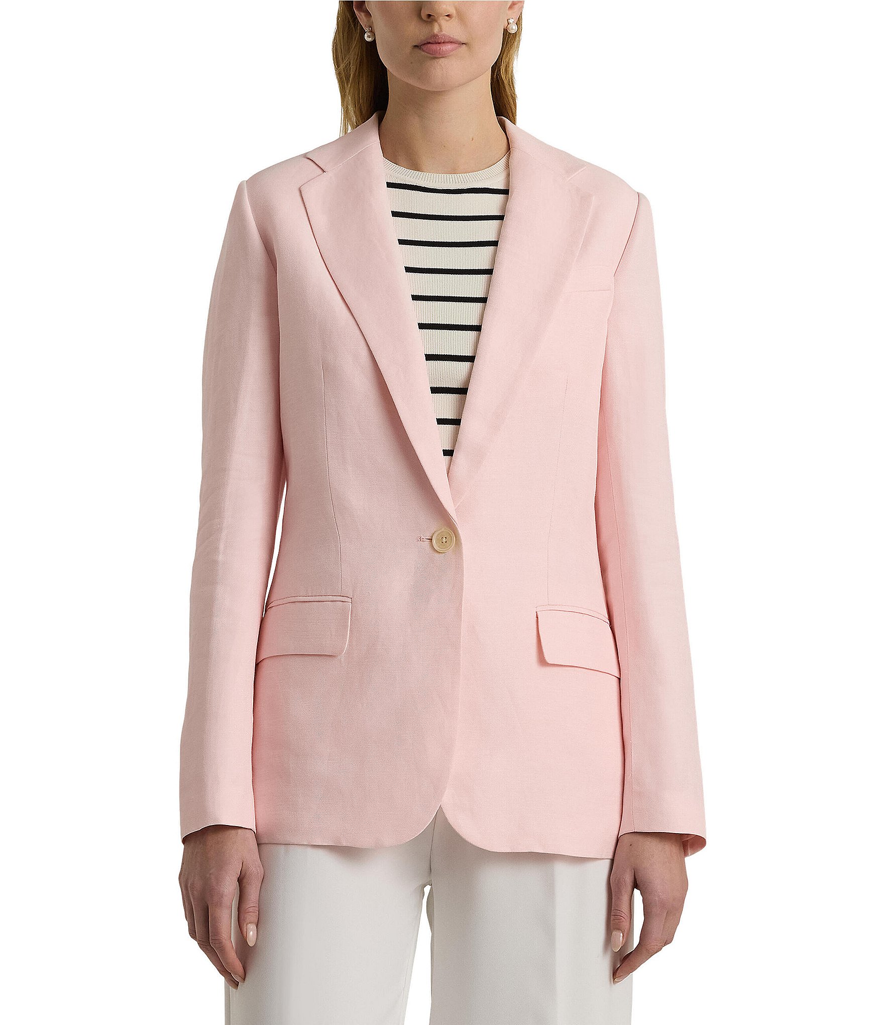 Lauren Ralph Lauren Wilona Pink Linen Long Sleeve Blazer | Dillard's